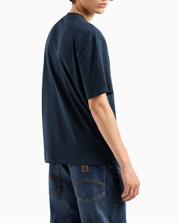 T-shirt blu mezza manica con maxi logo AX applicato in tono image