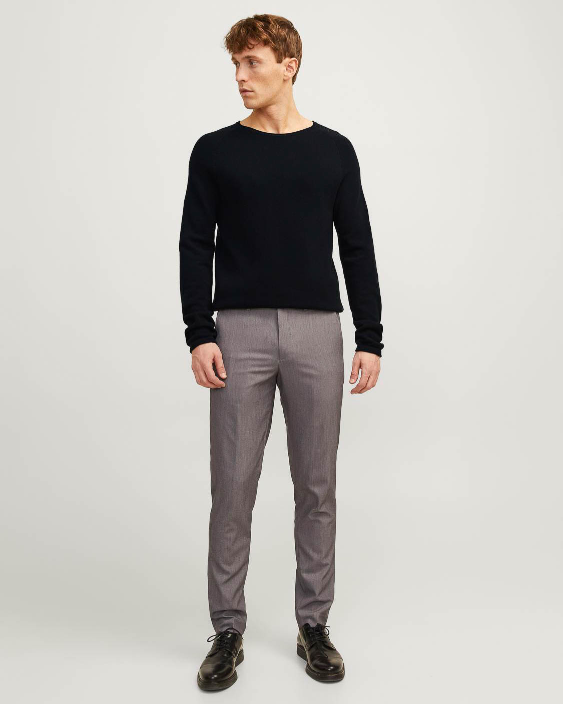 Maglia girocollo Jack & Jones nera in puro cotone lavorato a punto pepe con maniche raglan