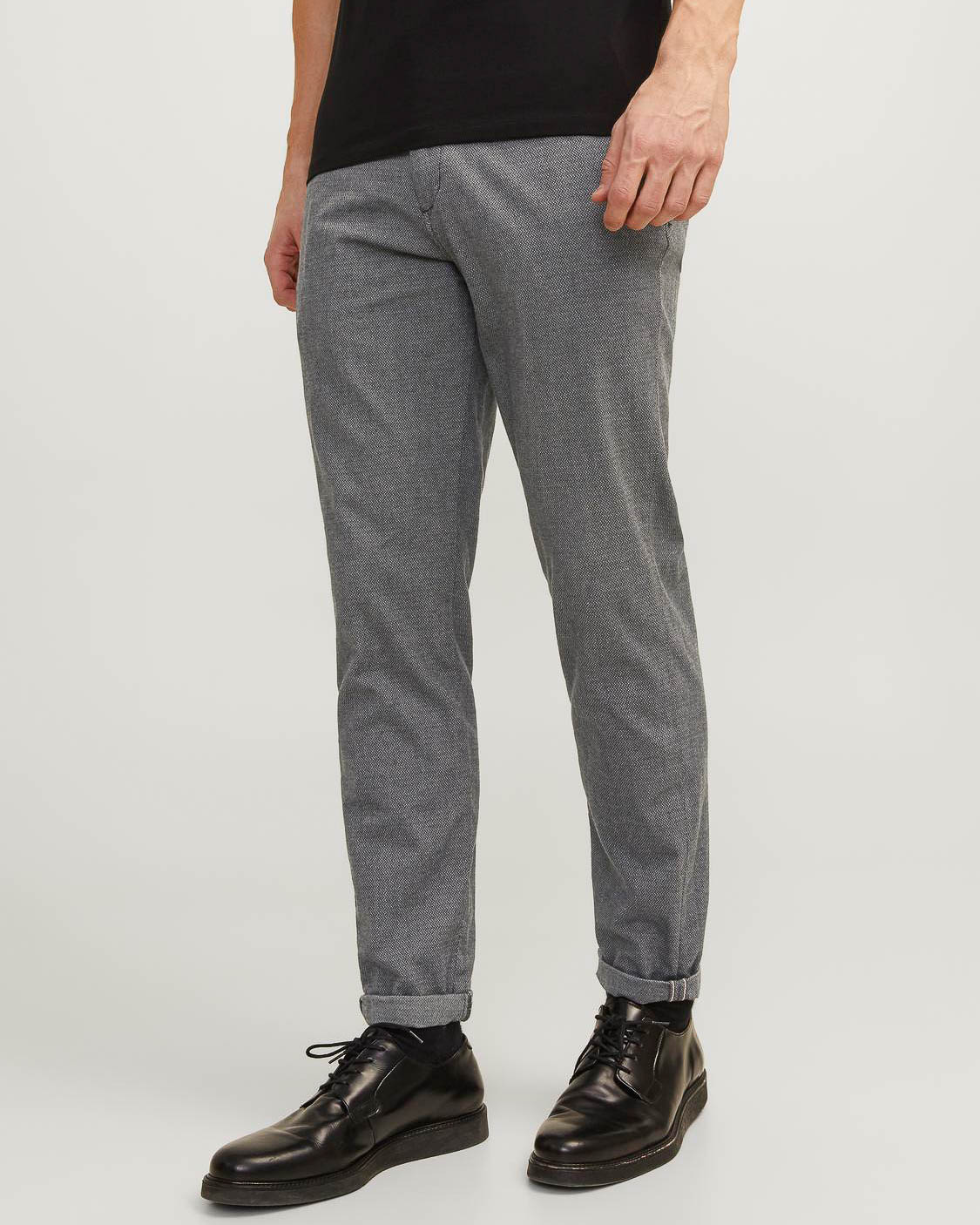 Pantaloni chino slim-fit grigio chiaro in tessuto armaturato di cotone stretch