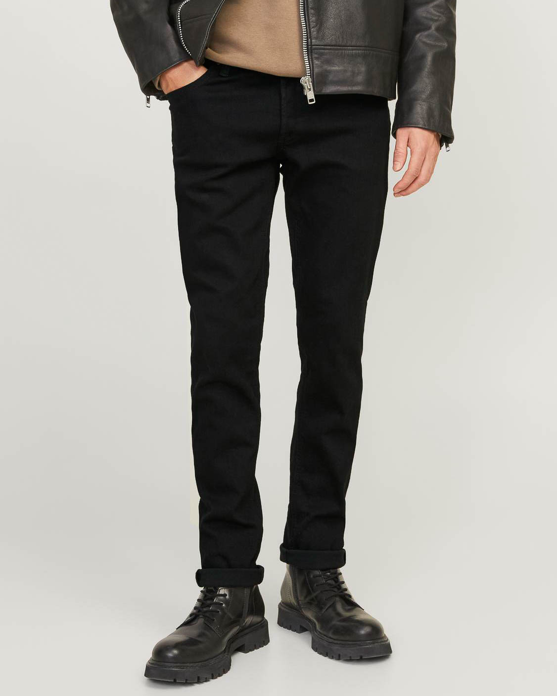 Pantalone cinque tasche Glenn nero slim-fit a vita bassa in bull di cotone stretch