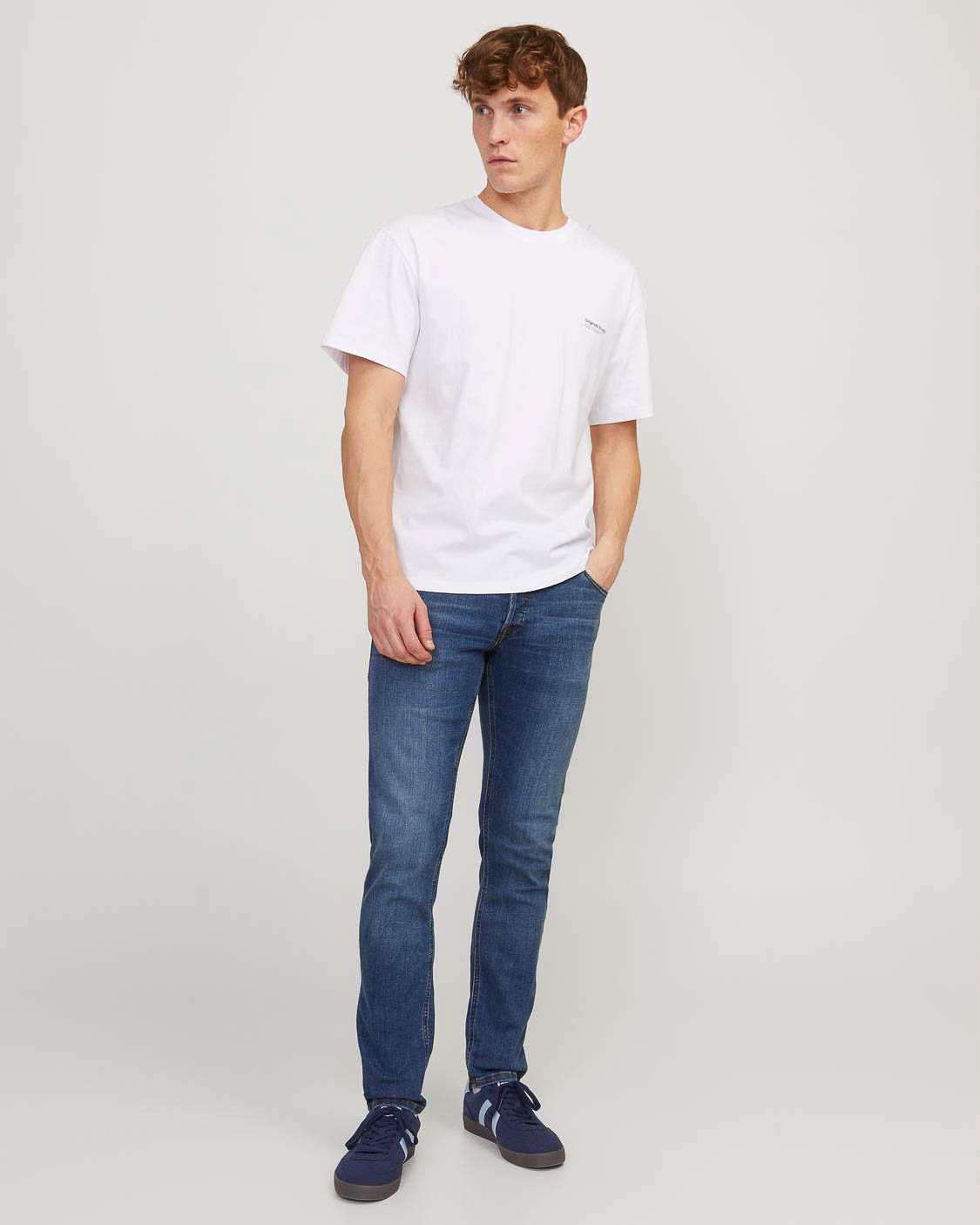 Jeans Jack & Jones Glenn slim-fit a vita bassa in cotone stretch lavaggio medio stone washed