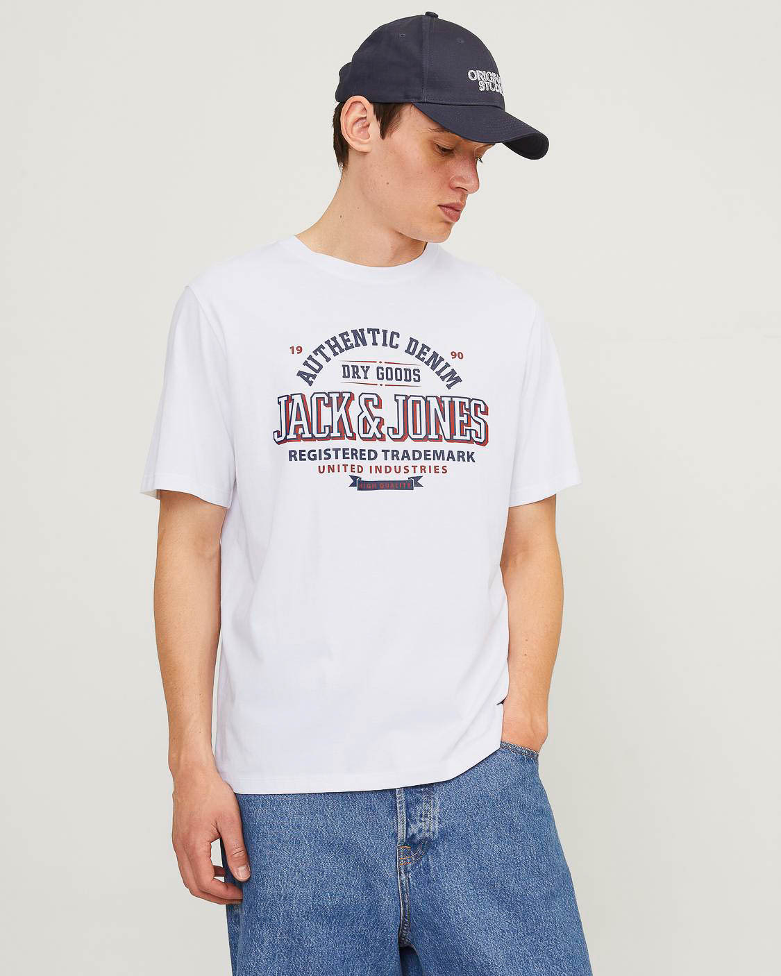 T-shirt bianca regular-fit in puro cotone con stampa maxi logo frontale