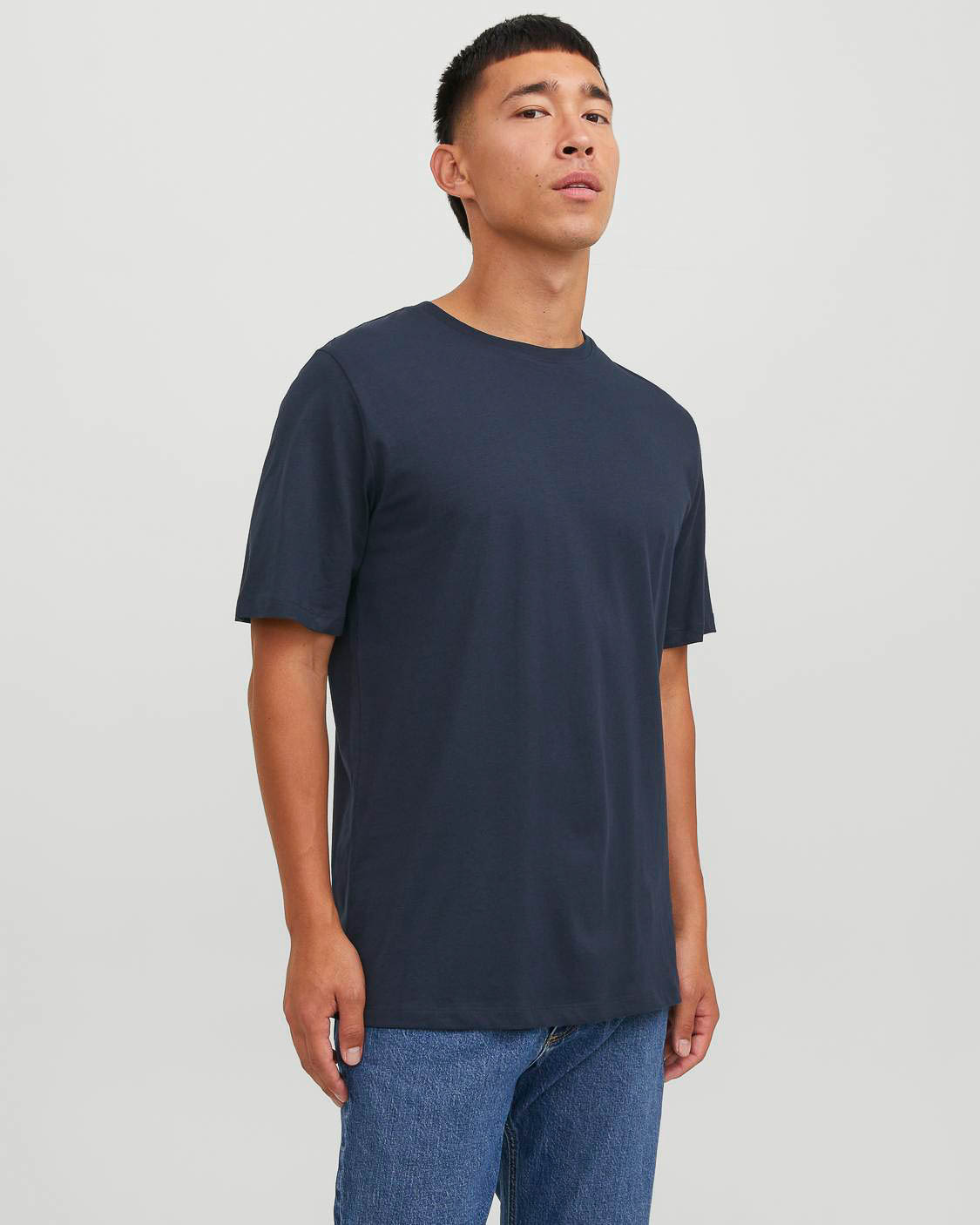 T-shirt blu regular-fit tinta unita con scollo a giro e mezze maniche