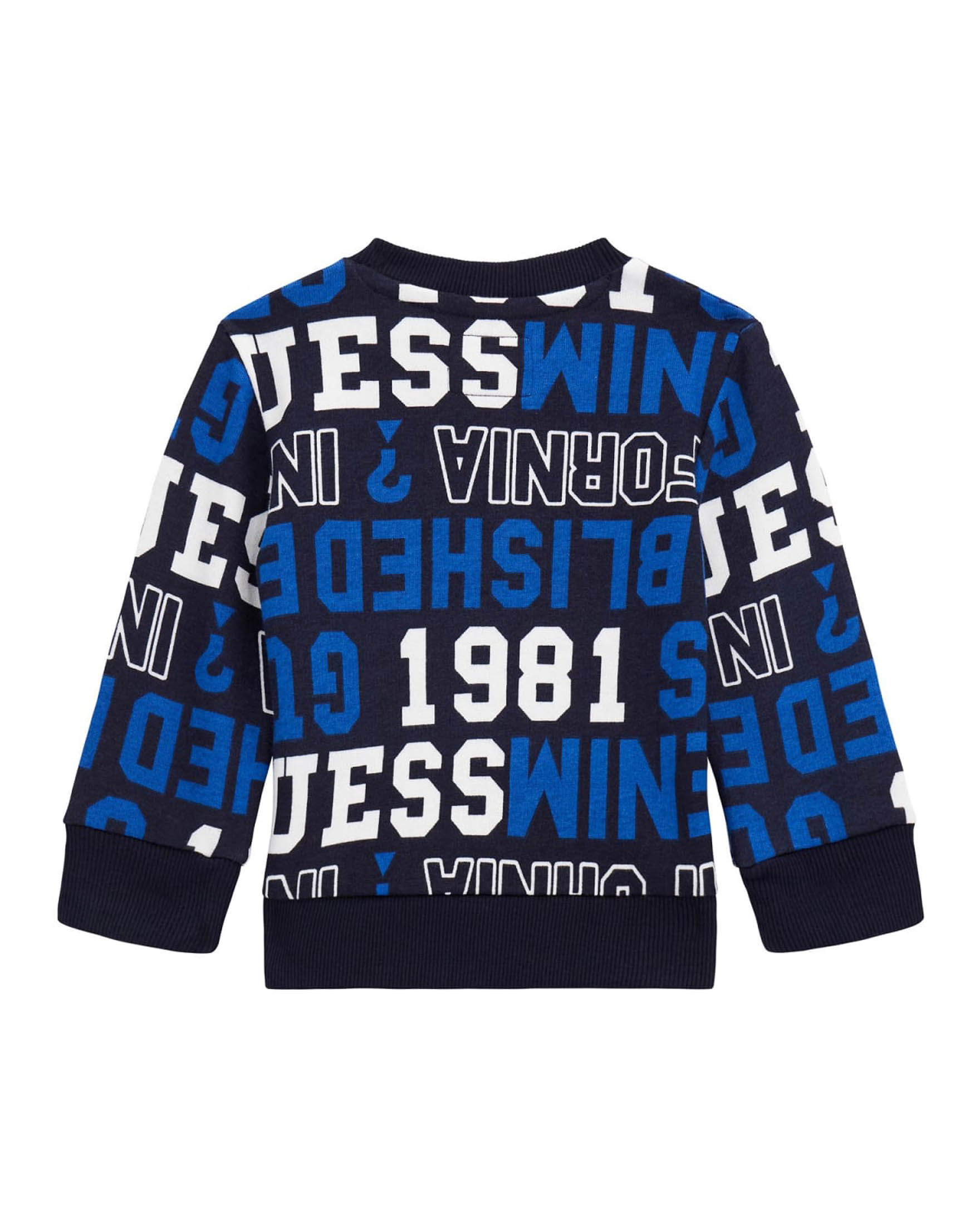 Felpa nera in cotone con scritte blu e bianche
