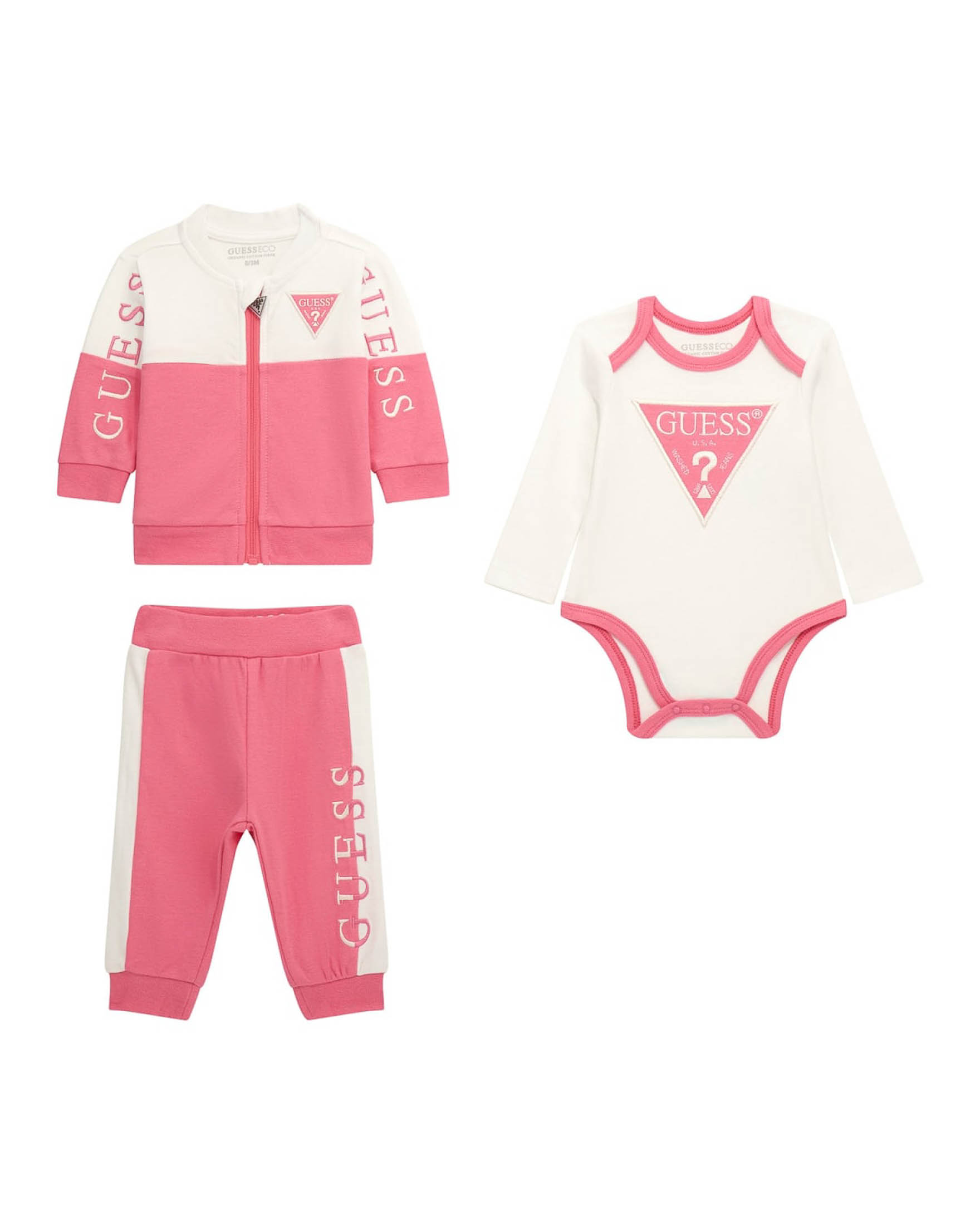 Set tuta color block rosa e bianca in cotone tre pezzi