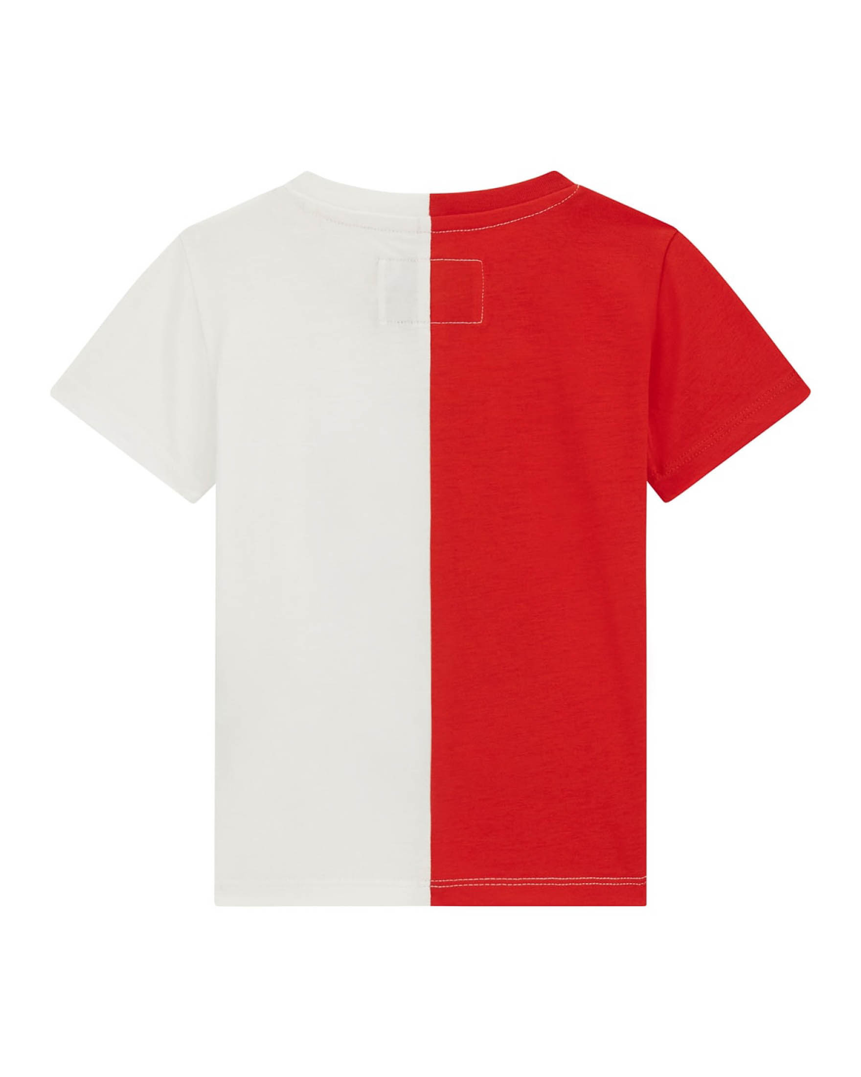 T shirt rossa e bianca in puro cotone a maniche corte con stampa logo e orsetto