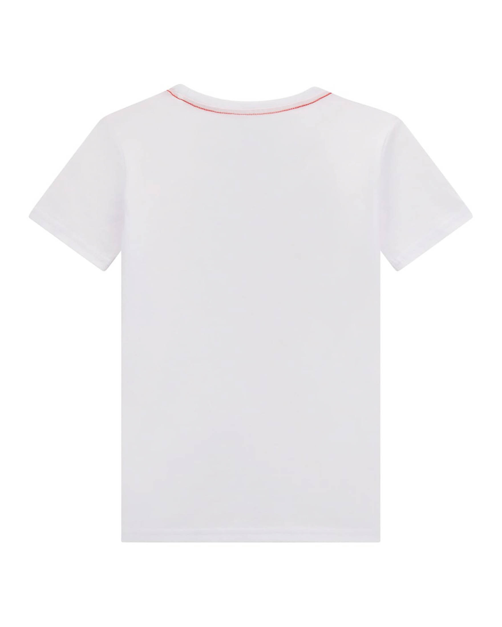 T shirt bianca in cotone a maniche corte con logo rosso triangolo