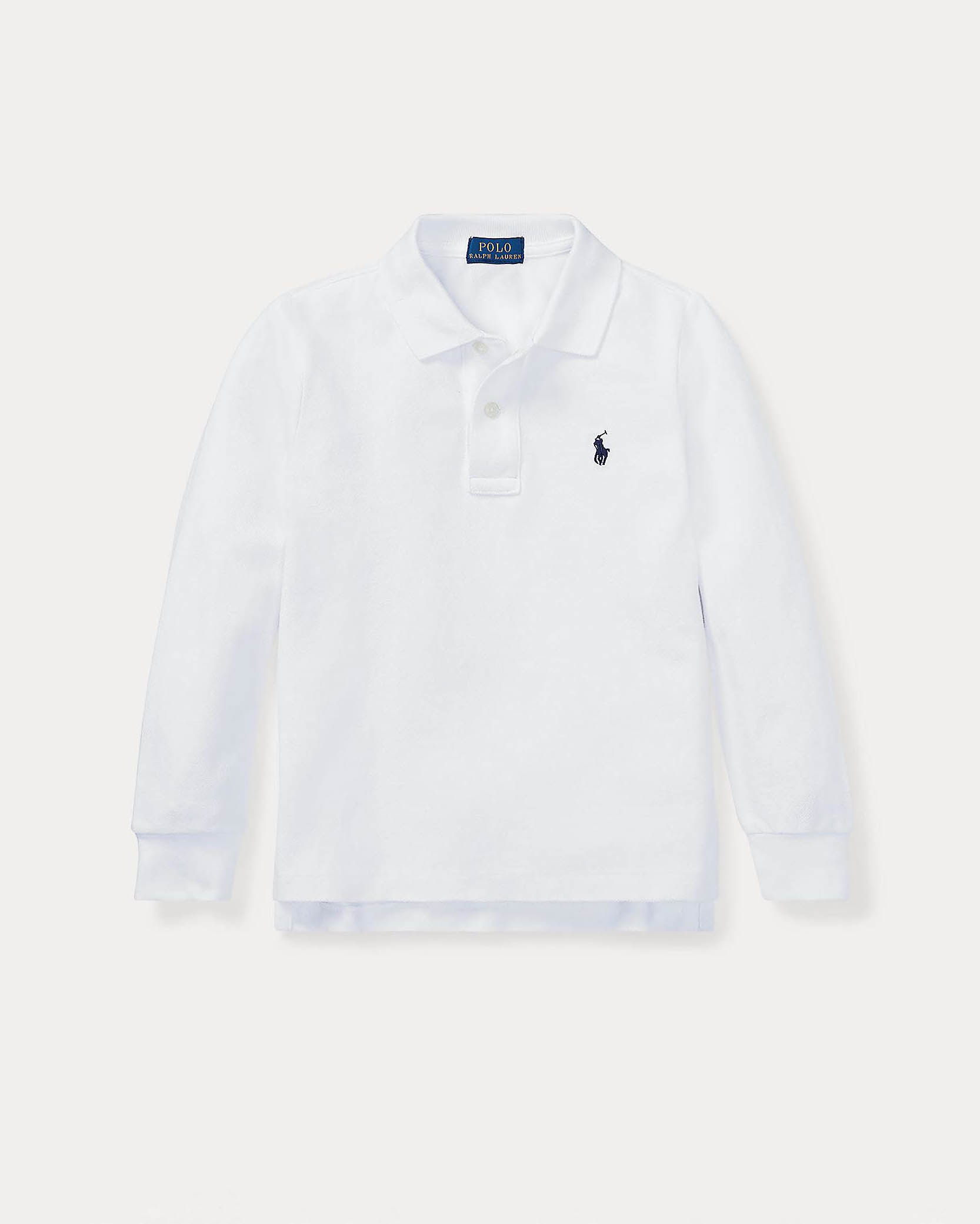 Polo bianca Ralph Lauren in piqué di cotone a maniche lunghe