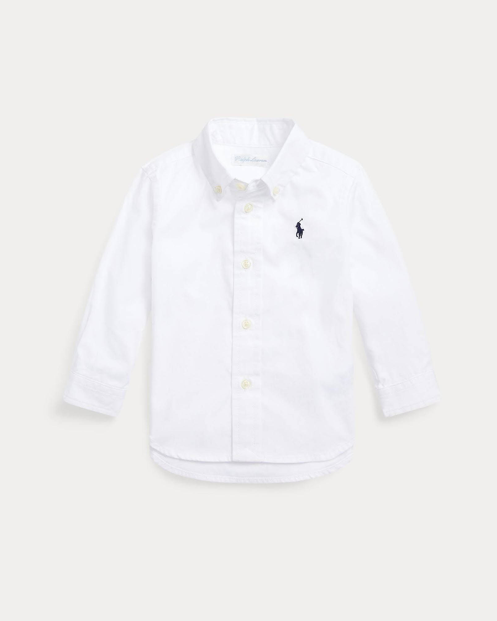 Camicia Polo bianca Oxford in cotone con logo pony blu