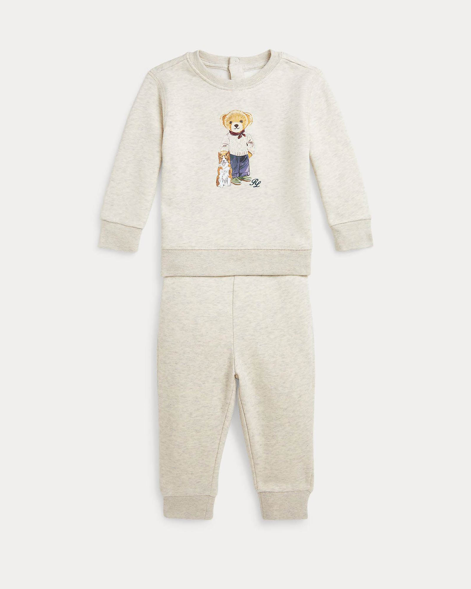 Tuta Ralph Lauren beige in misto cotone con stampa orsetto