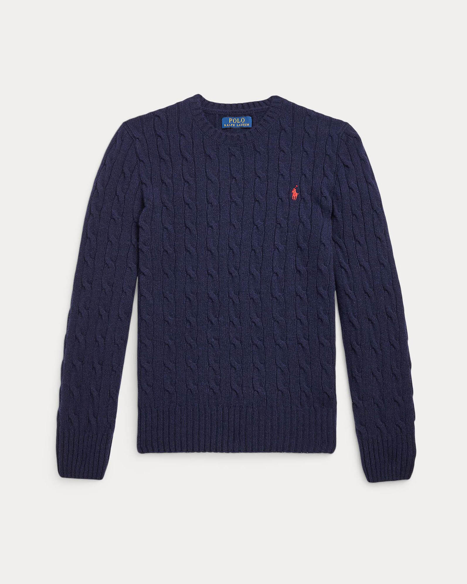 Maglia Polo Ralph Lauren blu in lana e cashmere a trecce