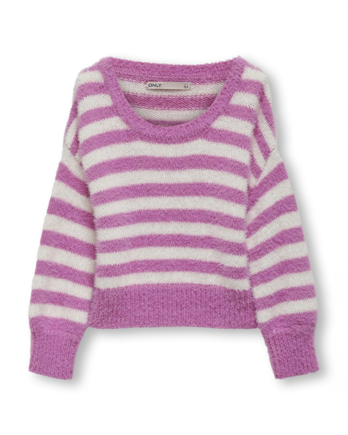 Maglia Kids Only relaxed in punto pelliccia a fantasia rigata rosa e bianca con maniche bishop