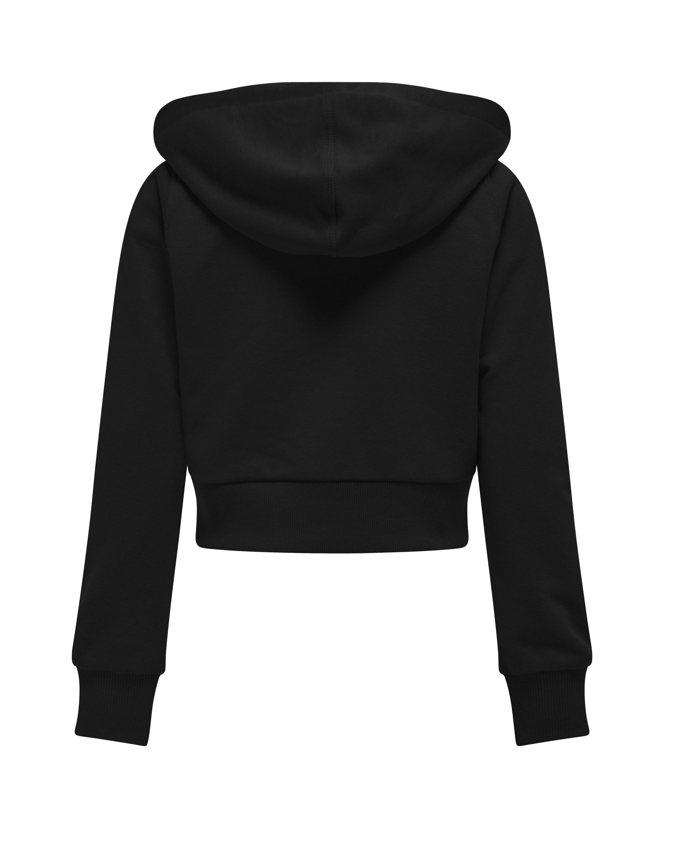 Felpa cropped in misto cotone nera con cappuccio e zip image