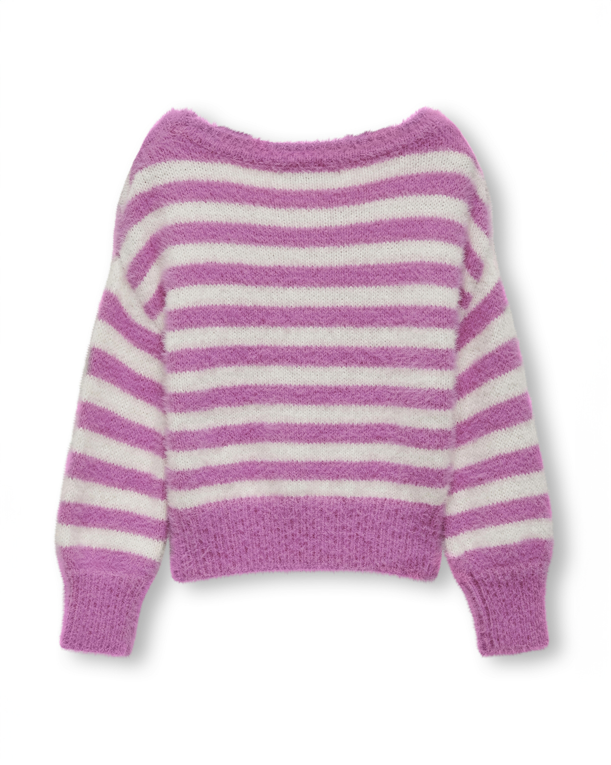 Maglia relaxed in punto pelliccia a fantasia rigata rosa e bianca con maniche bishop image