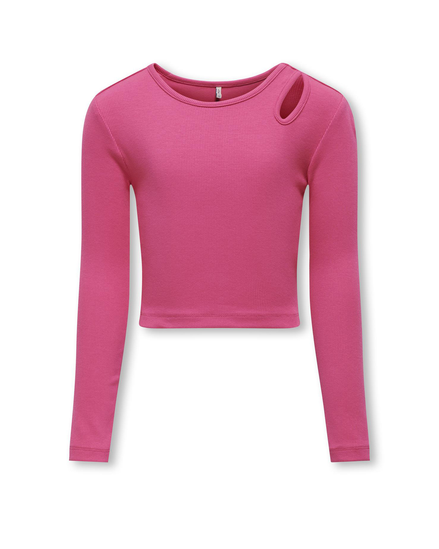 T-shirt fucisa in cotone stretch a costine con apertura e maniche lunghe