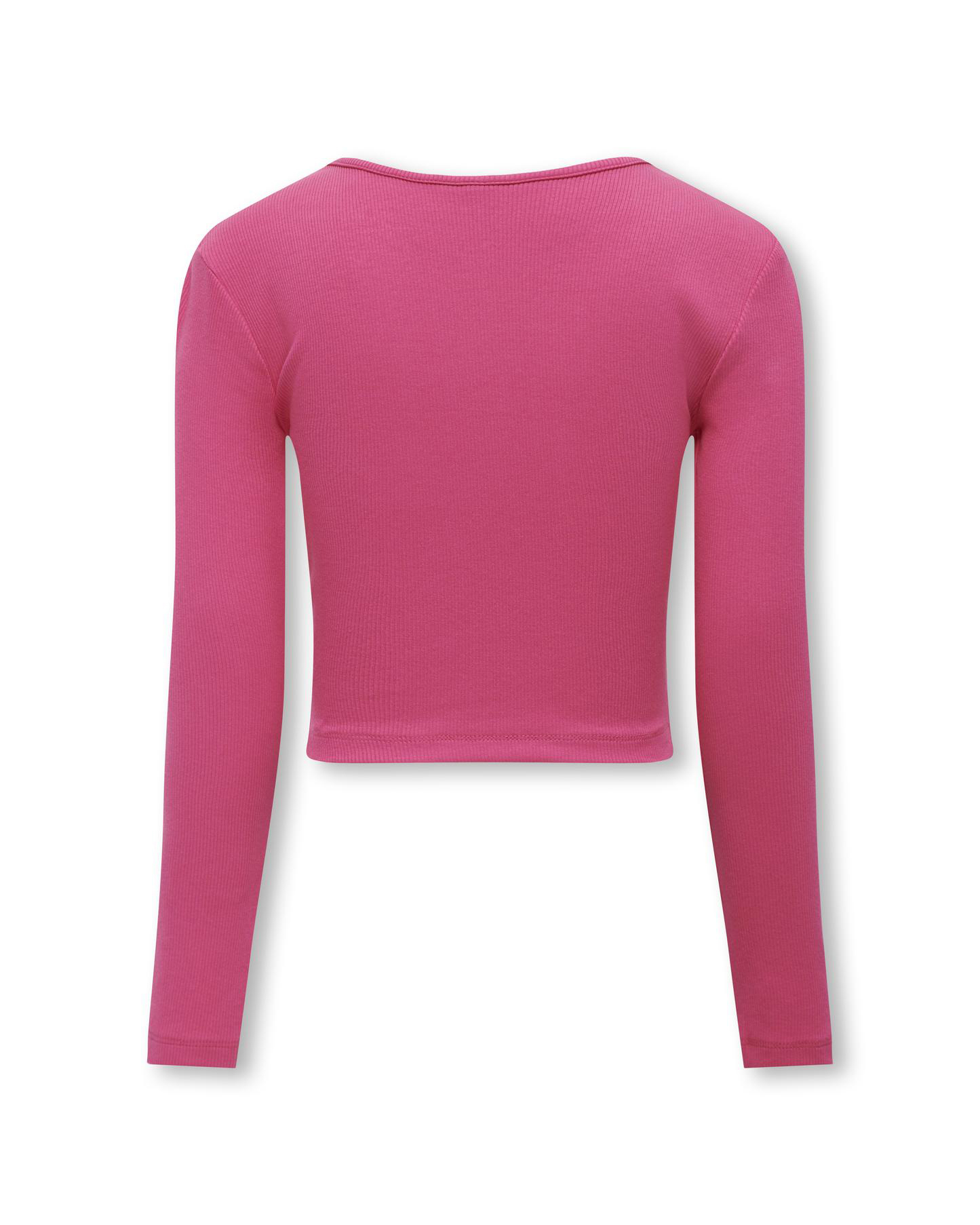 T-shirt fucisa in cotone stretch a costine con apertura e maniche lunghe image