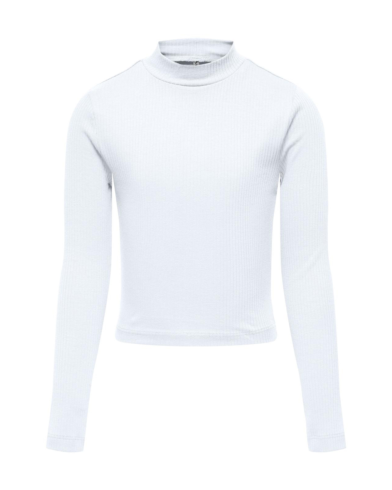 Lupetto in cotone stretch bianco a costine e maniche lunghe