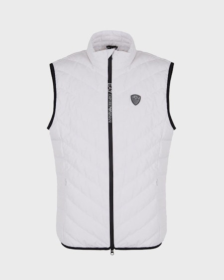 EA7 — Gilet EA7 bianco in piuma con trapuntatura spinata