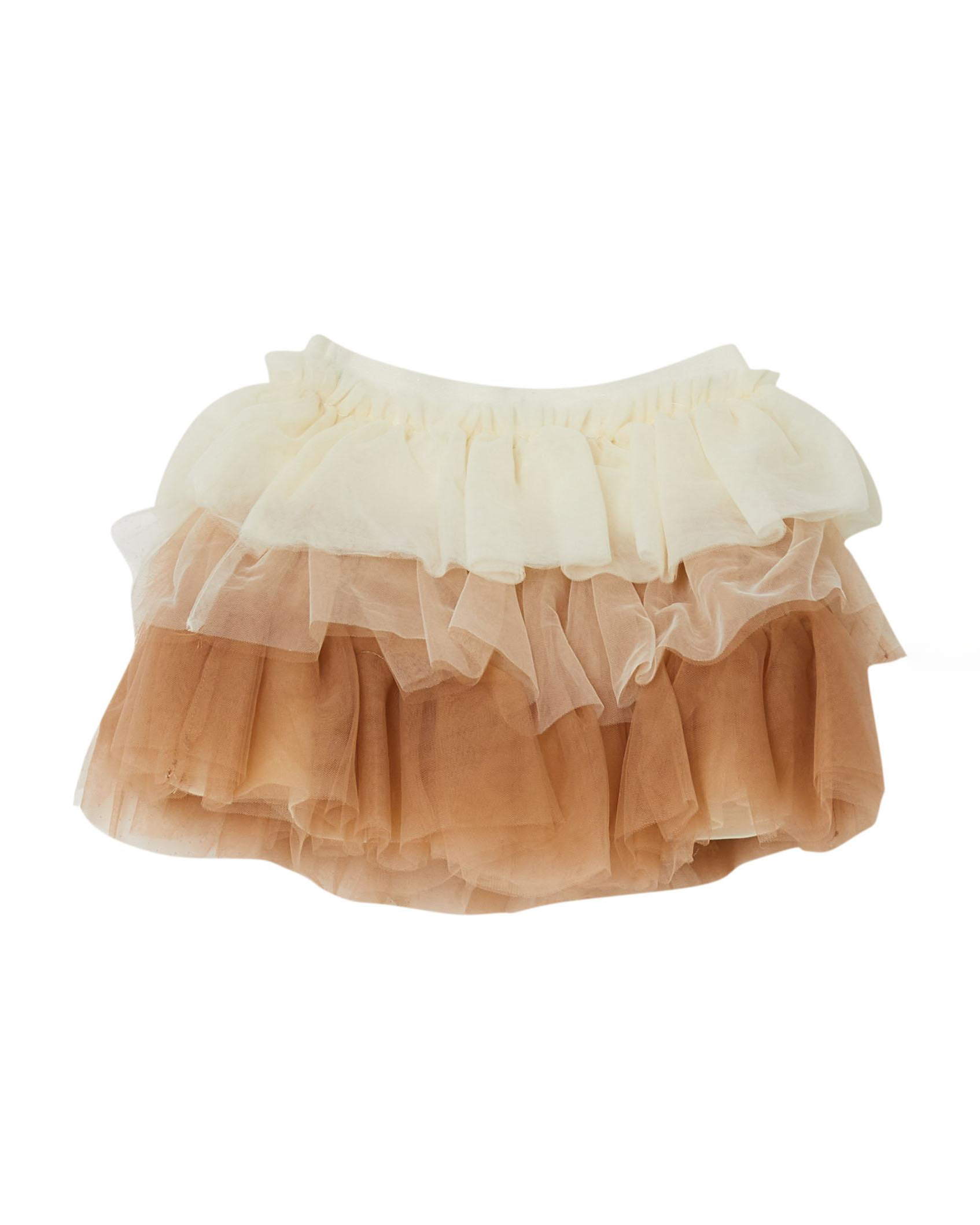Mini gonna a balze in tulle caramello sfumato