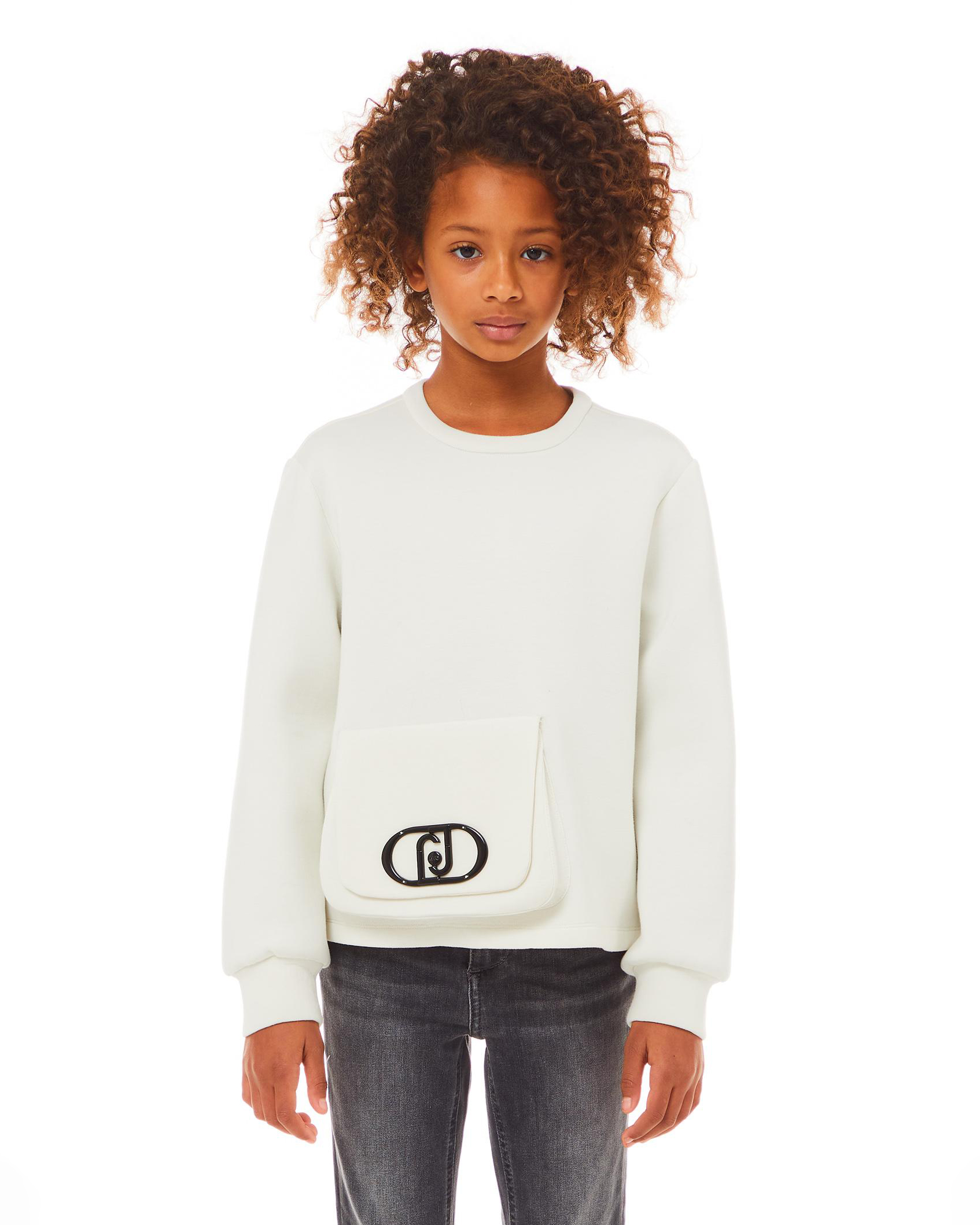 Felpa Liu Jo bianca in viscosa stretch con tasca a borsetta