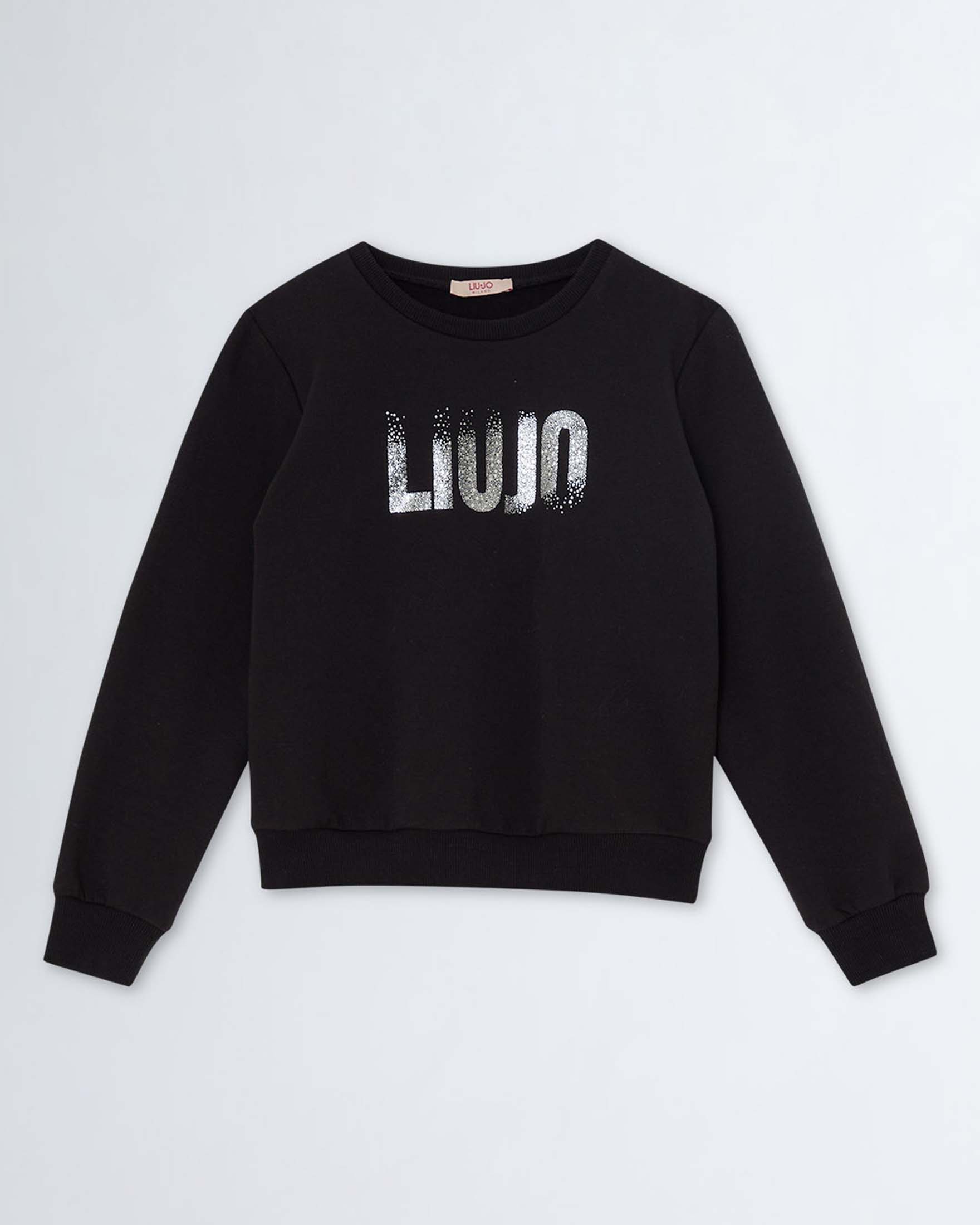 Felpa in cotone stretch nera con stampa logo glitterata