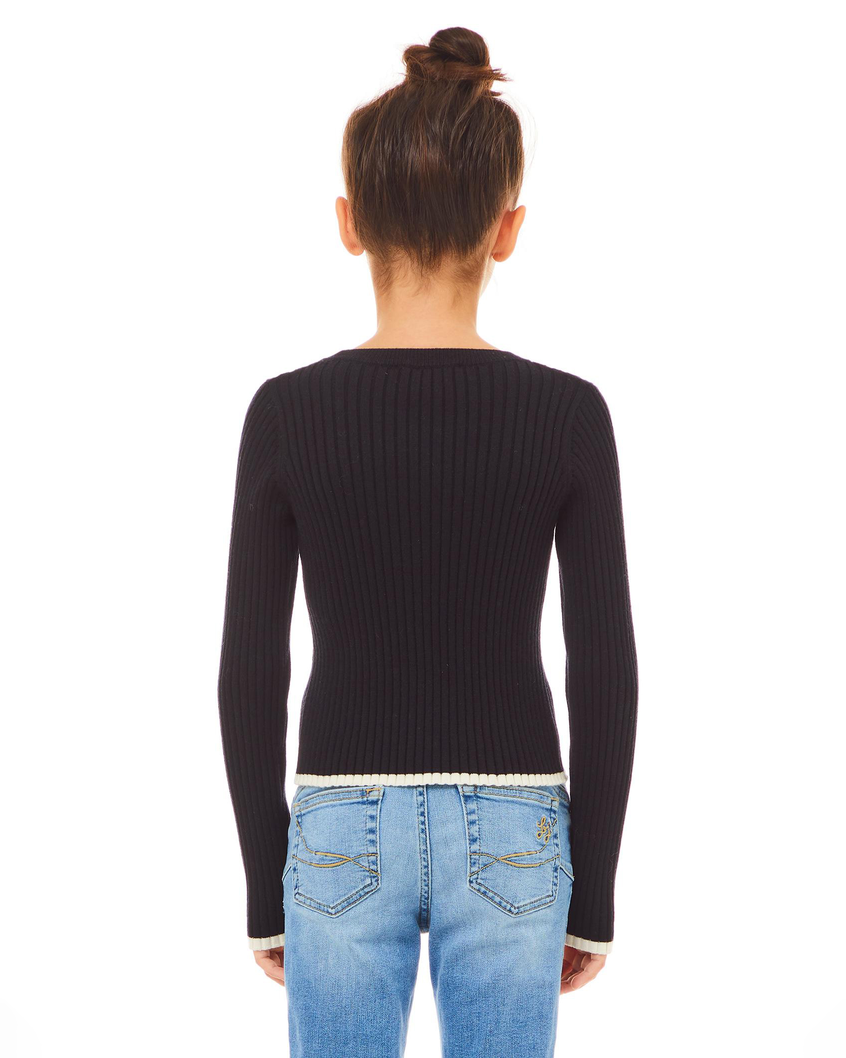Maglia in misto viscosa nera a costine con dettagli bianchi
