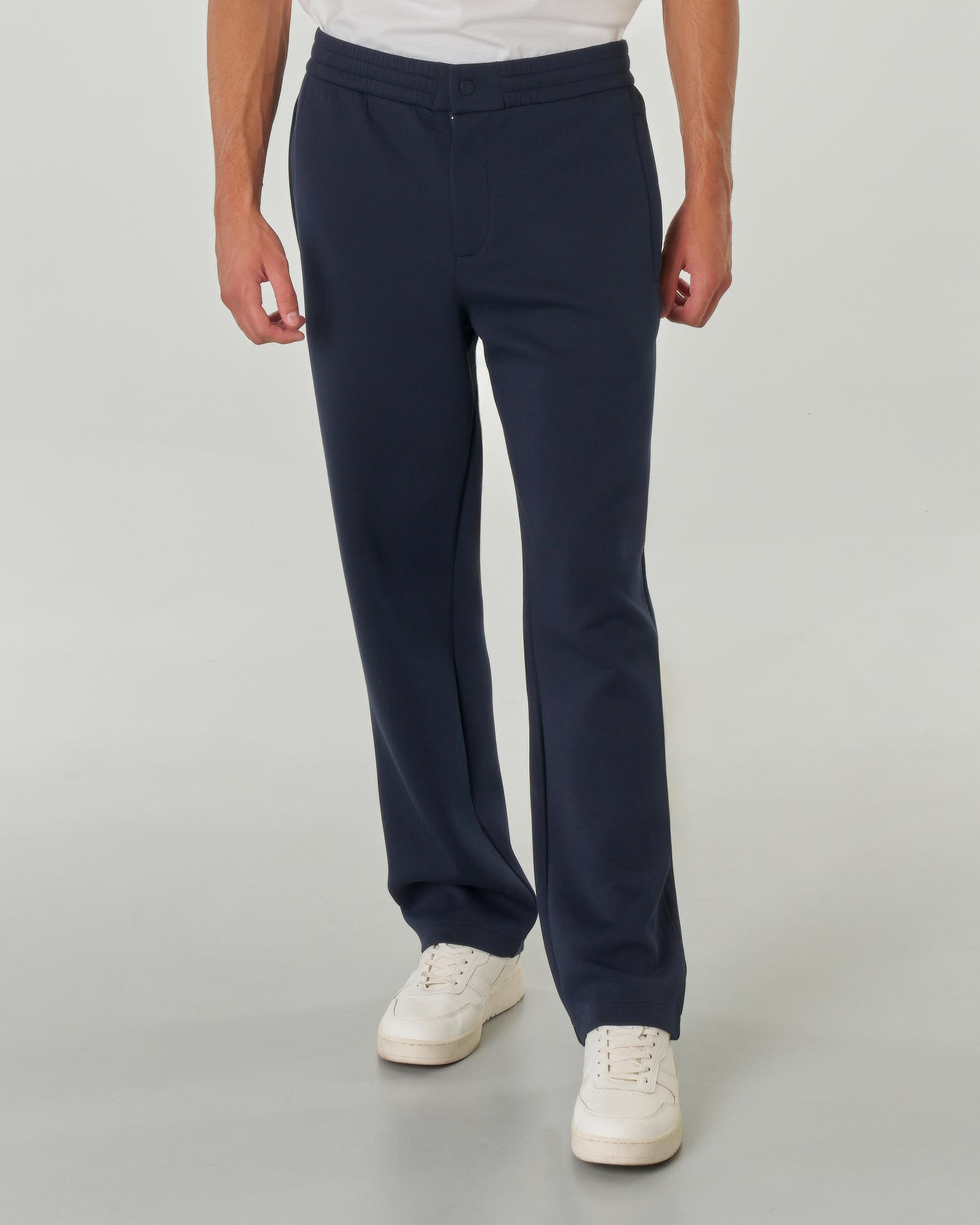 Pantalone blu in interlock di cotone stretch