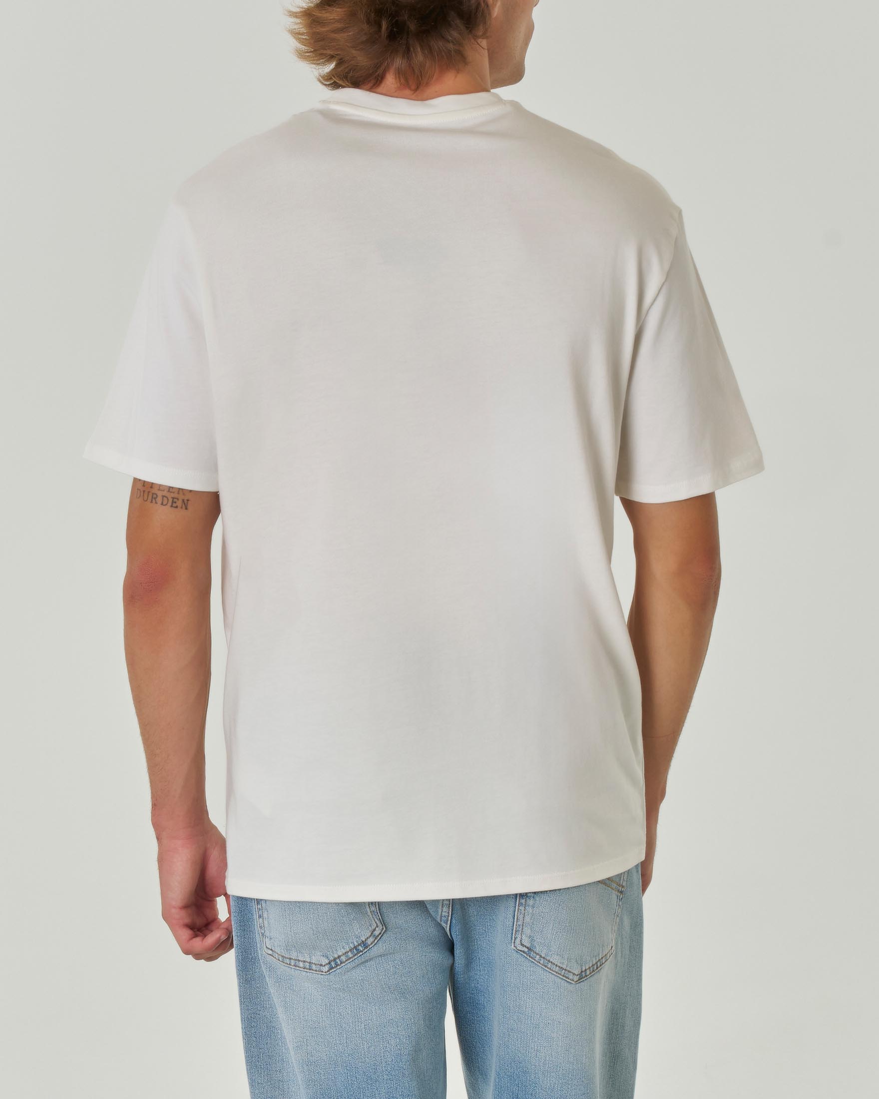 T-shirt bianca mezza manica con logo scritta in tono ricamata davanti