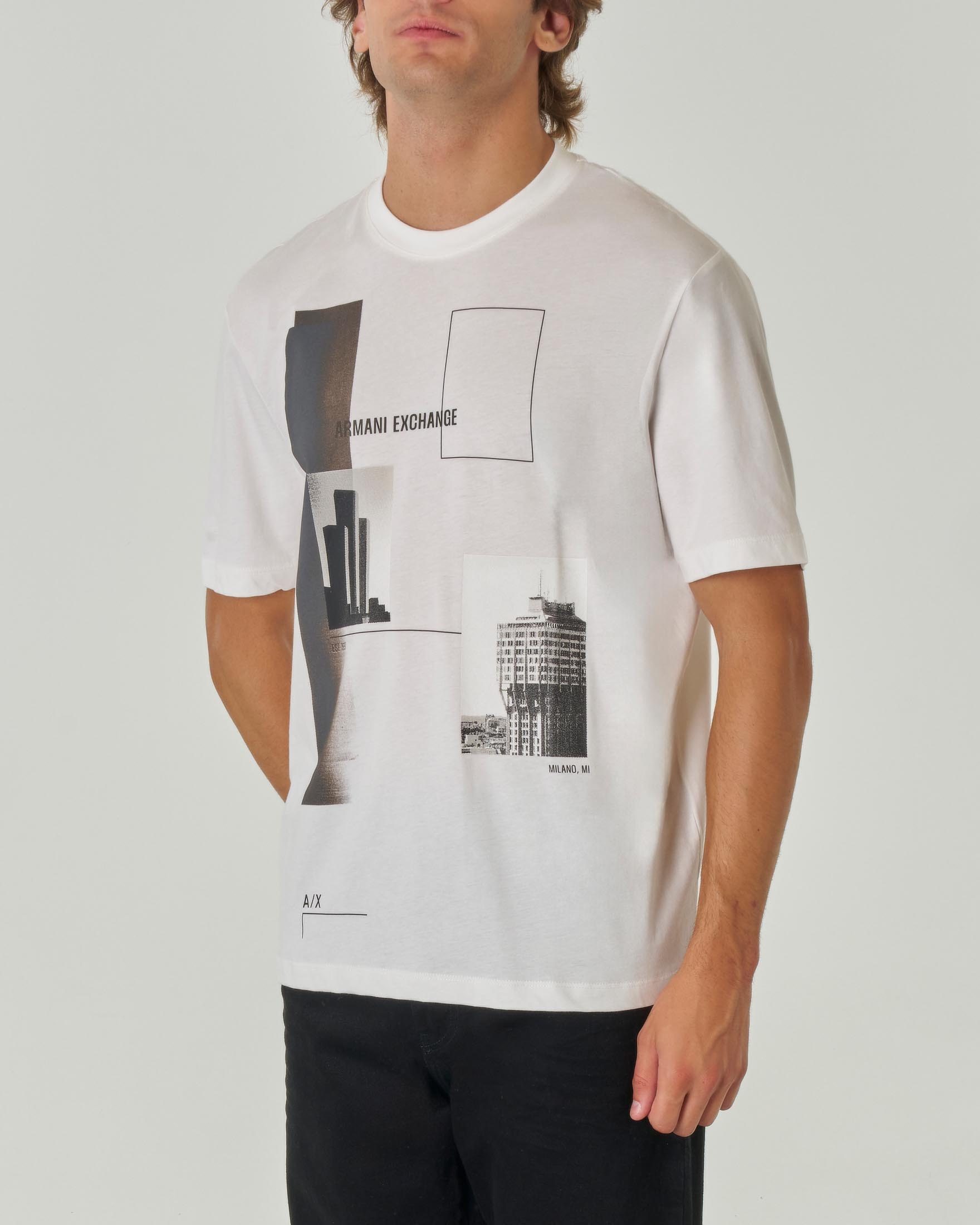 T-shirt bianca mezza manica con stampa fotografica Milano