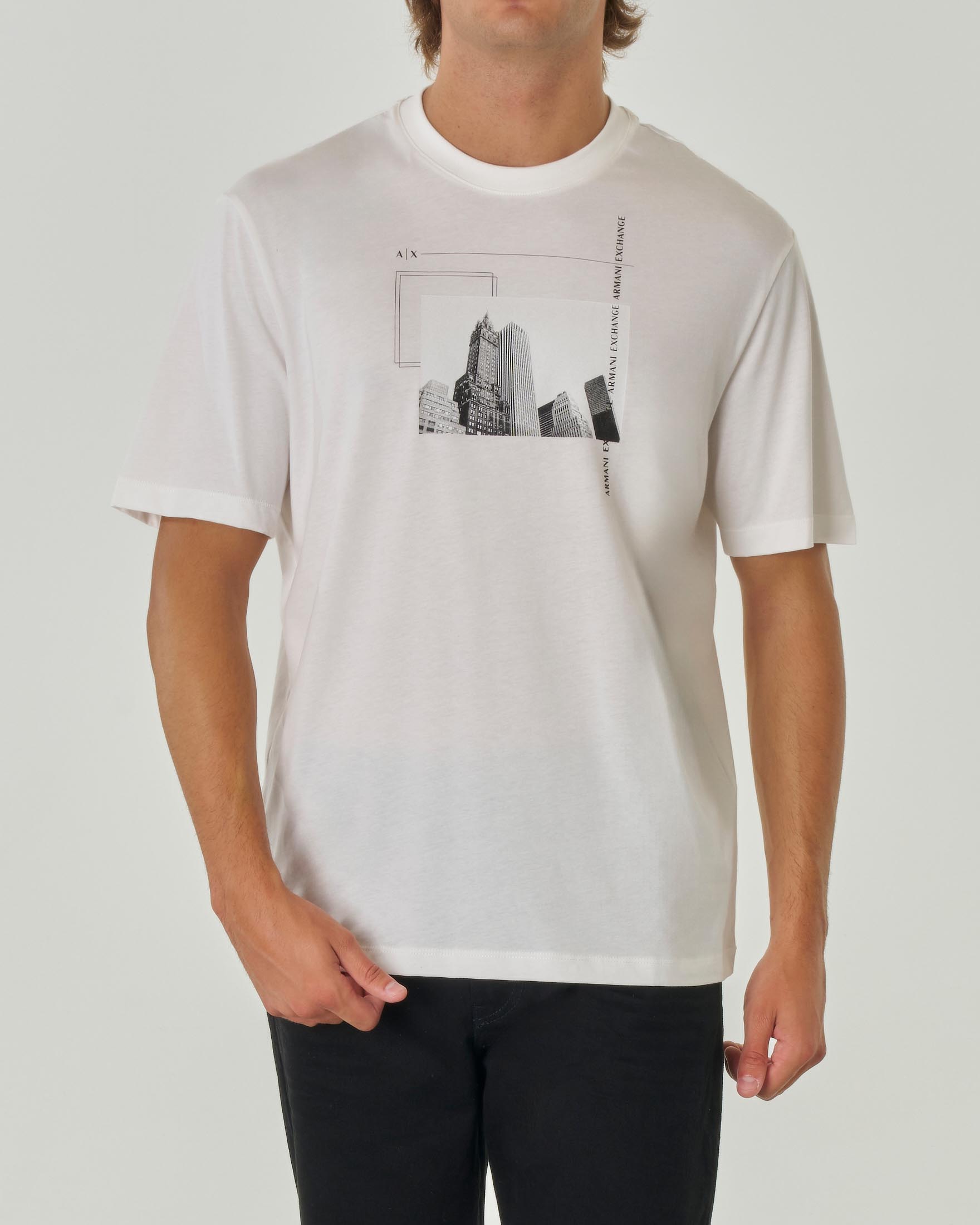 T-shirt bianca mezza manica con stampa fotografica New York