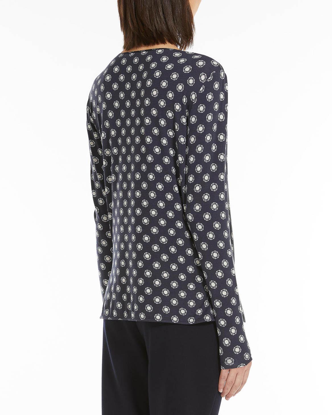 T-shirt a maniche lunghe blu a stampa cravatta bianca con davanti in twill di seta e retro in jersey image