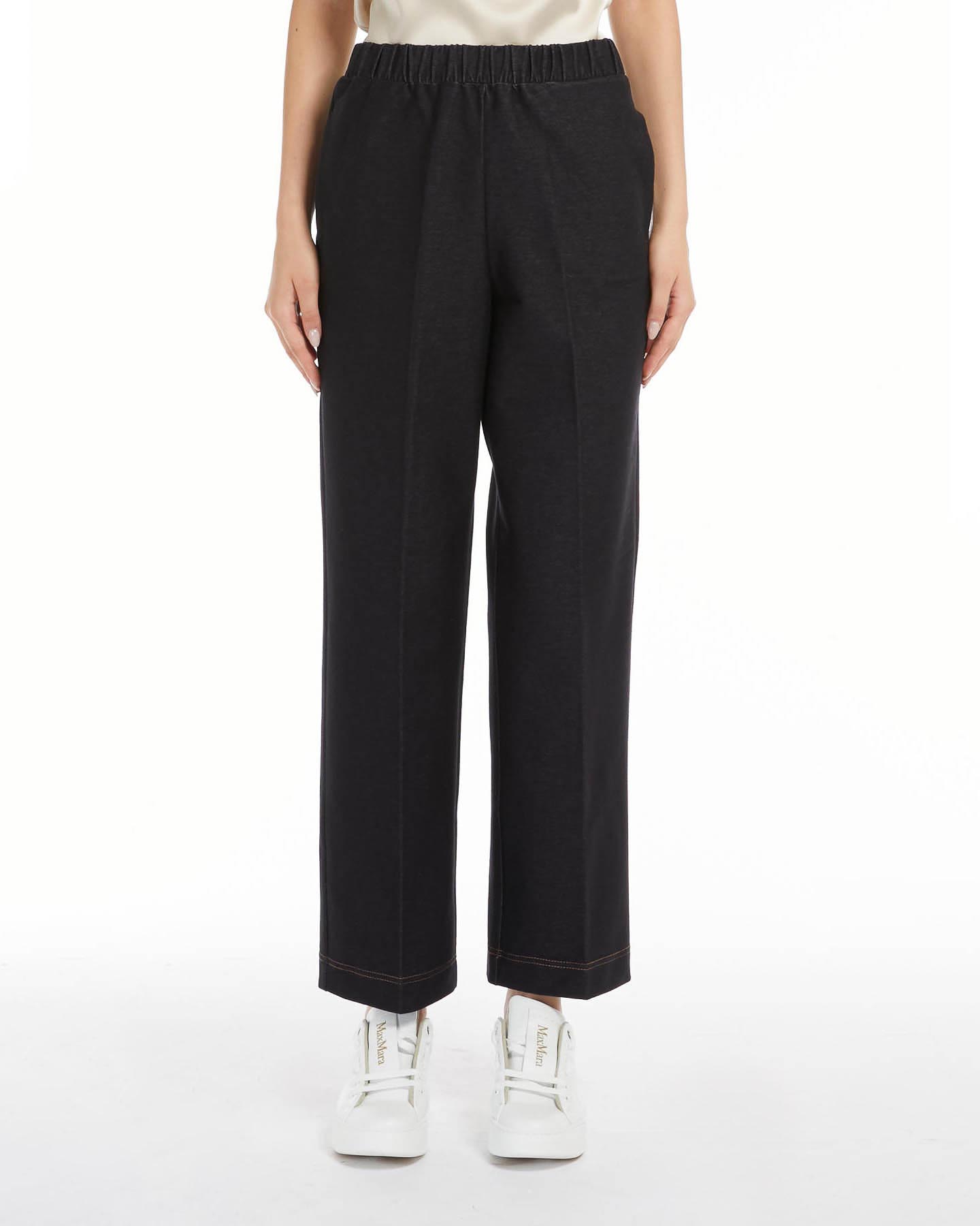 Pantaloni dalla linea semiaderente cropped alla caviglia blu in jersey effetto denim