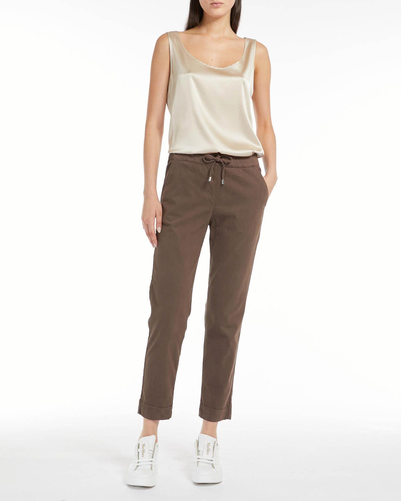 Joggers color tortora in rasatello di cotone stretch carrot fit con elastico e coulisse inseriti in