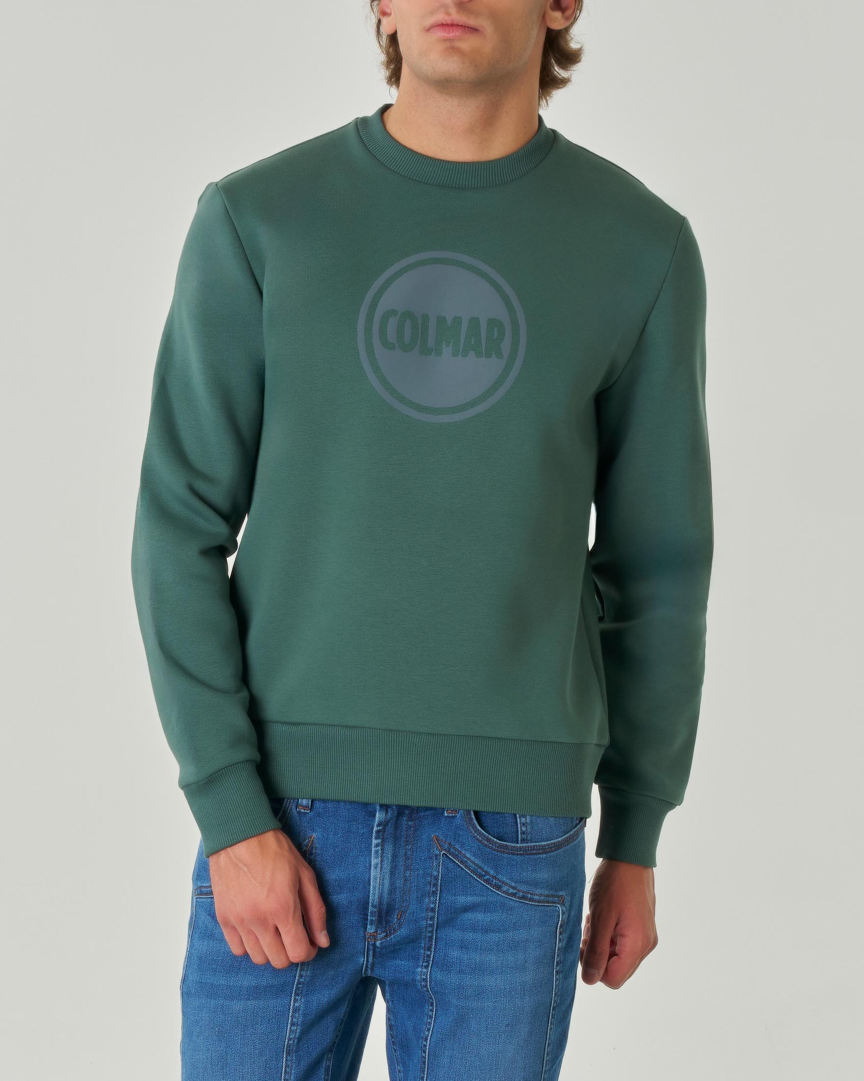 Felpa verde girocollo con logo bollo applicato sul petto