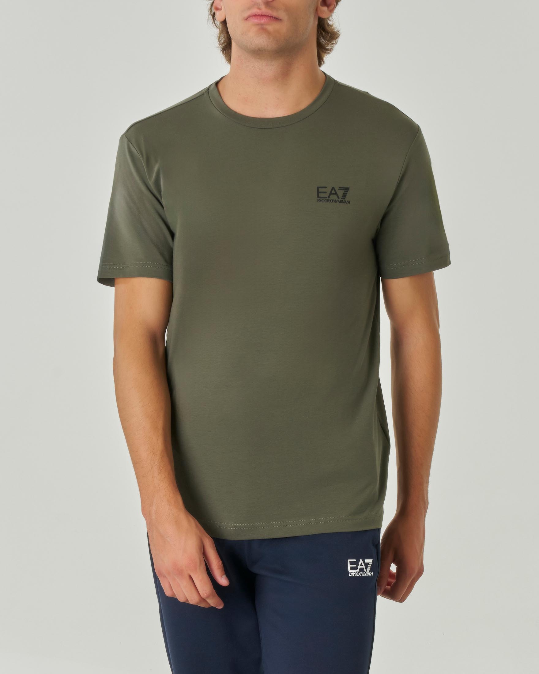 T-shirt verde militare mezza manica in jersey di cotone stretch