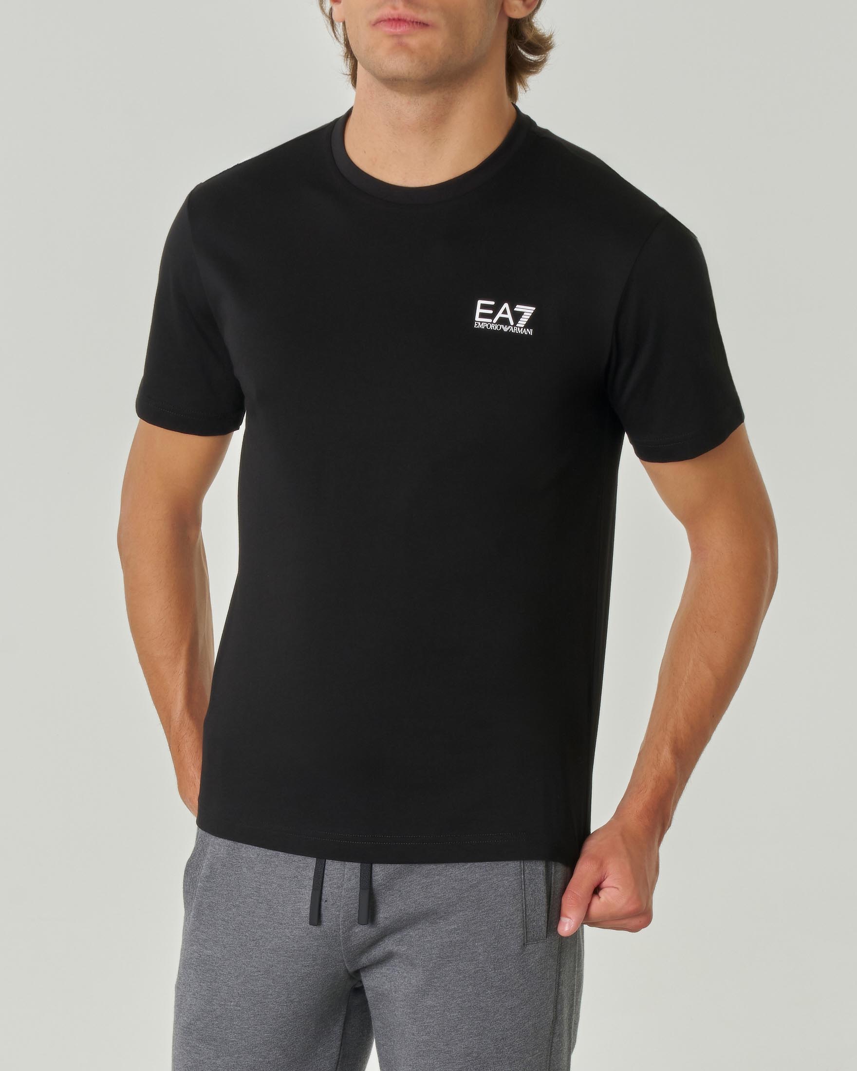 T-shirt nera mezza manica in puro pima cotton