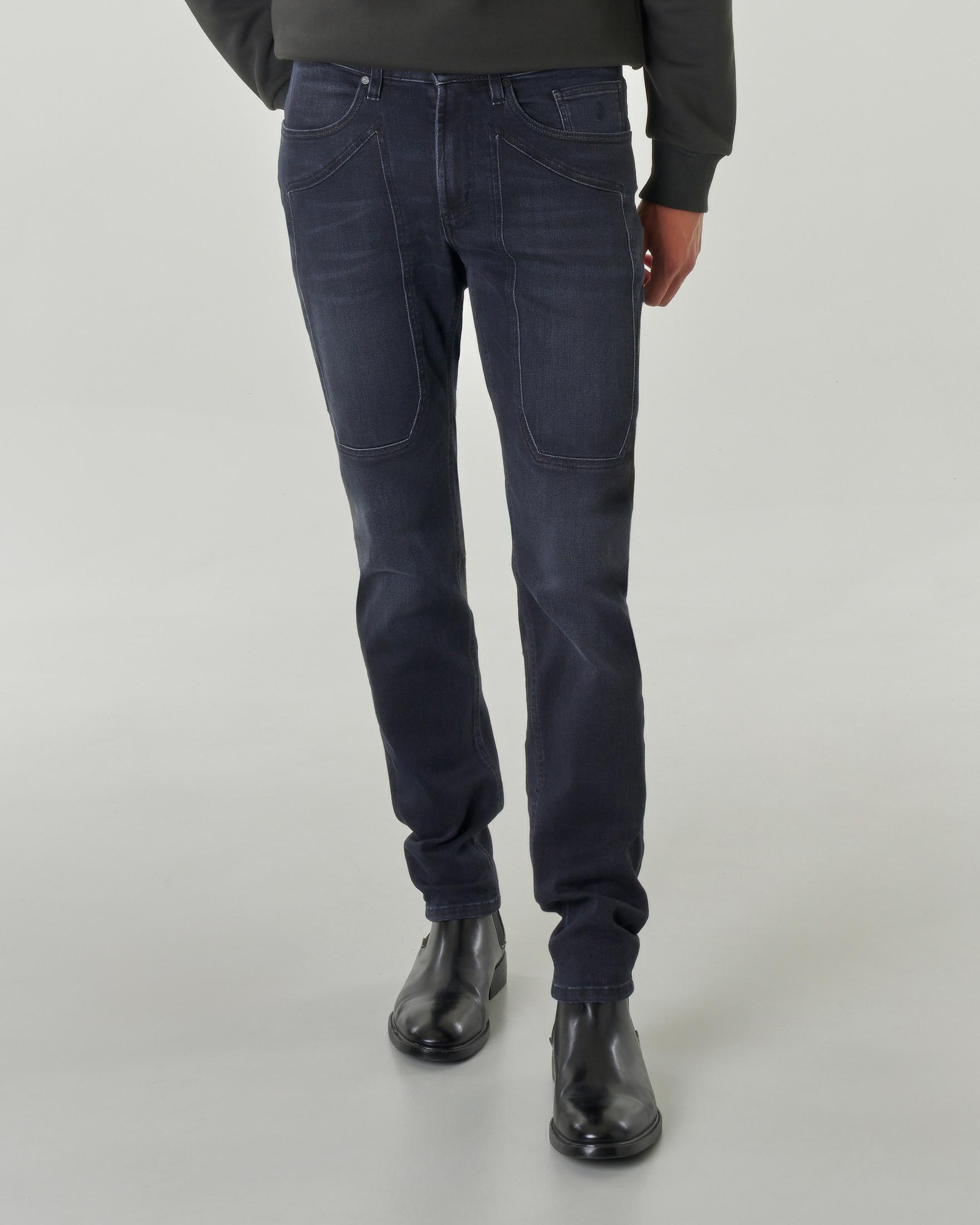 Jeans John in cotone stretch lavaggio nero stone washed con toppa