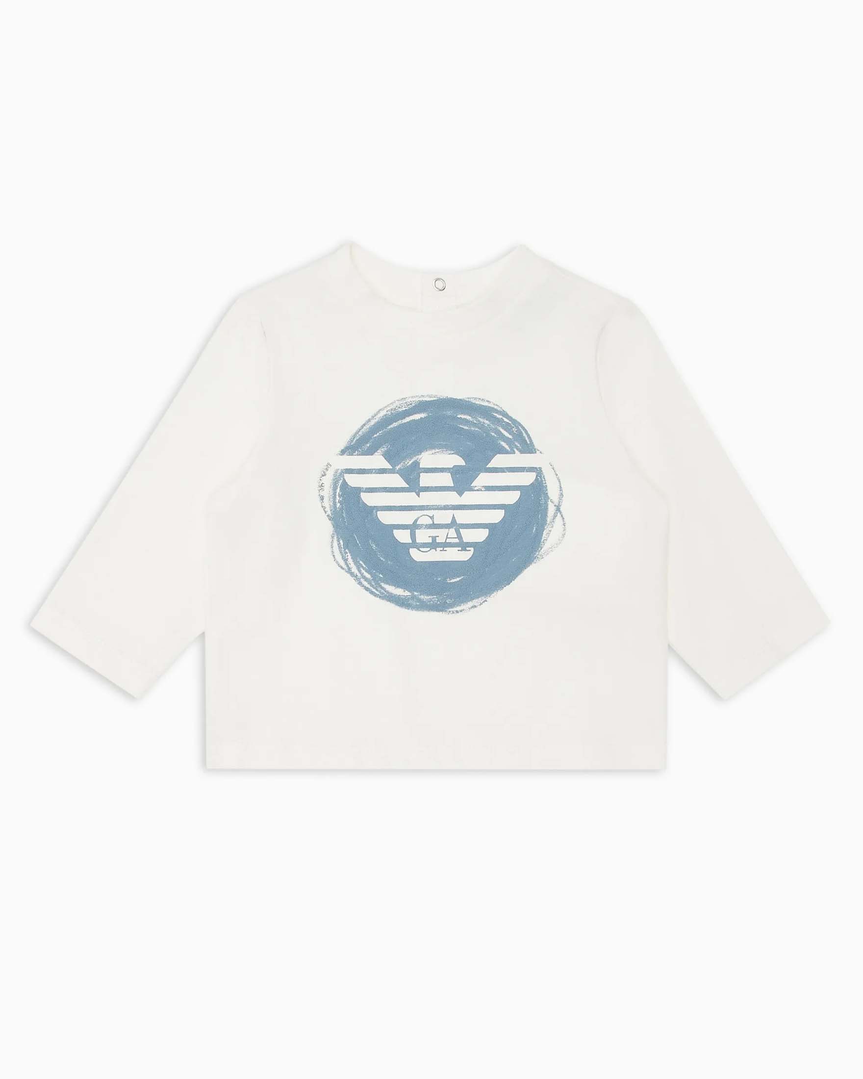 T-shirt bianca in cotone a maniche lunghe con stemma logo aquila