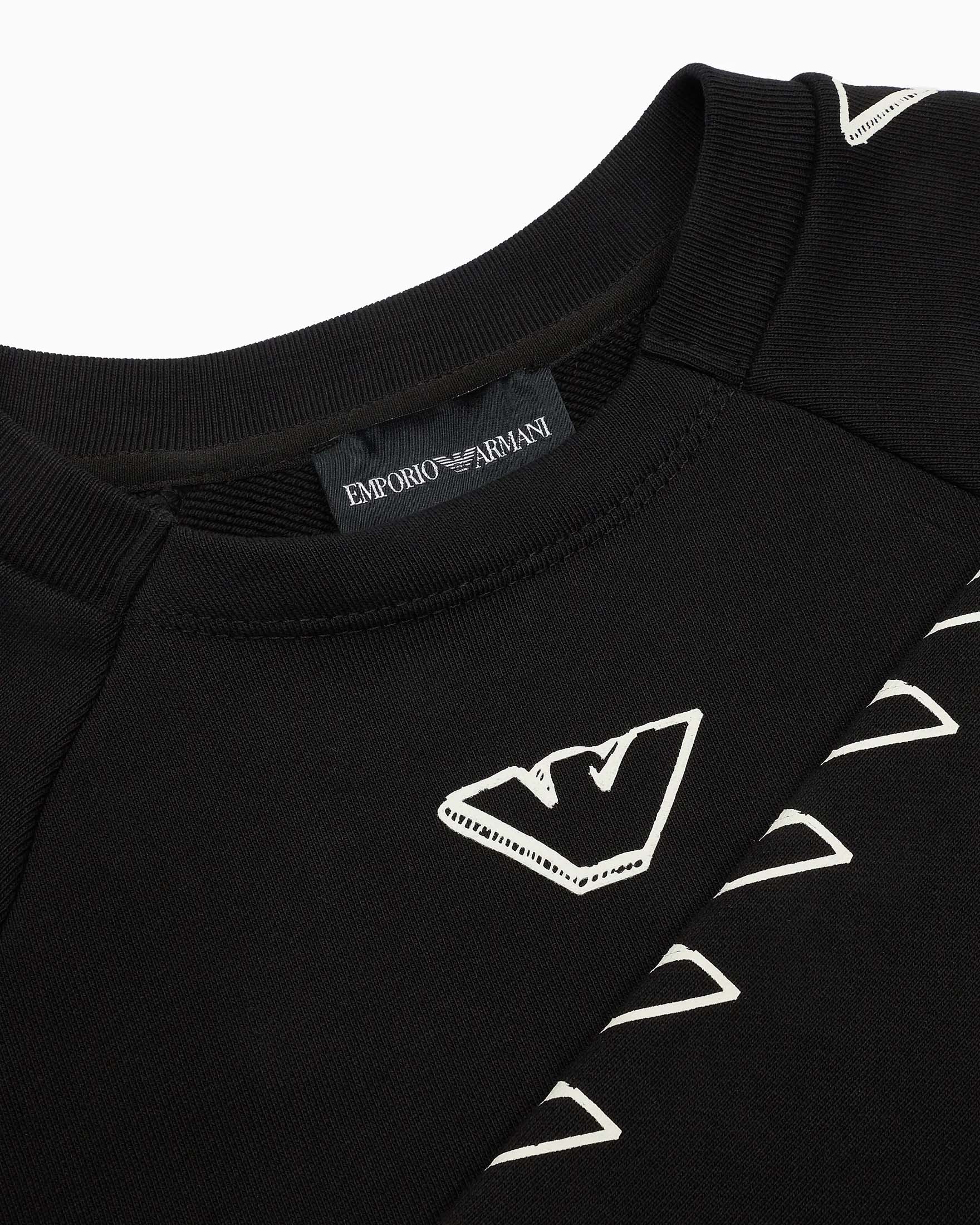 Felpa Emporio Armani nera in cotone con stampa grafica aquile bianche image