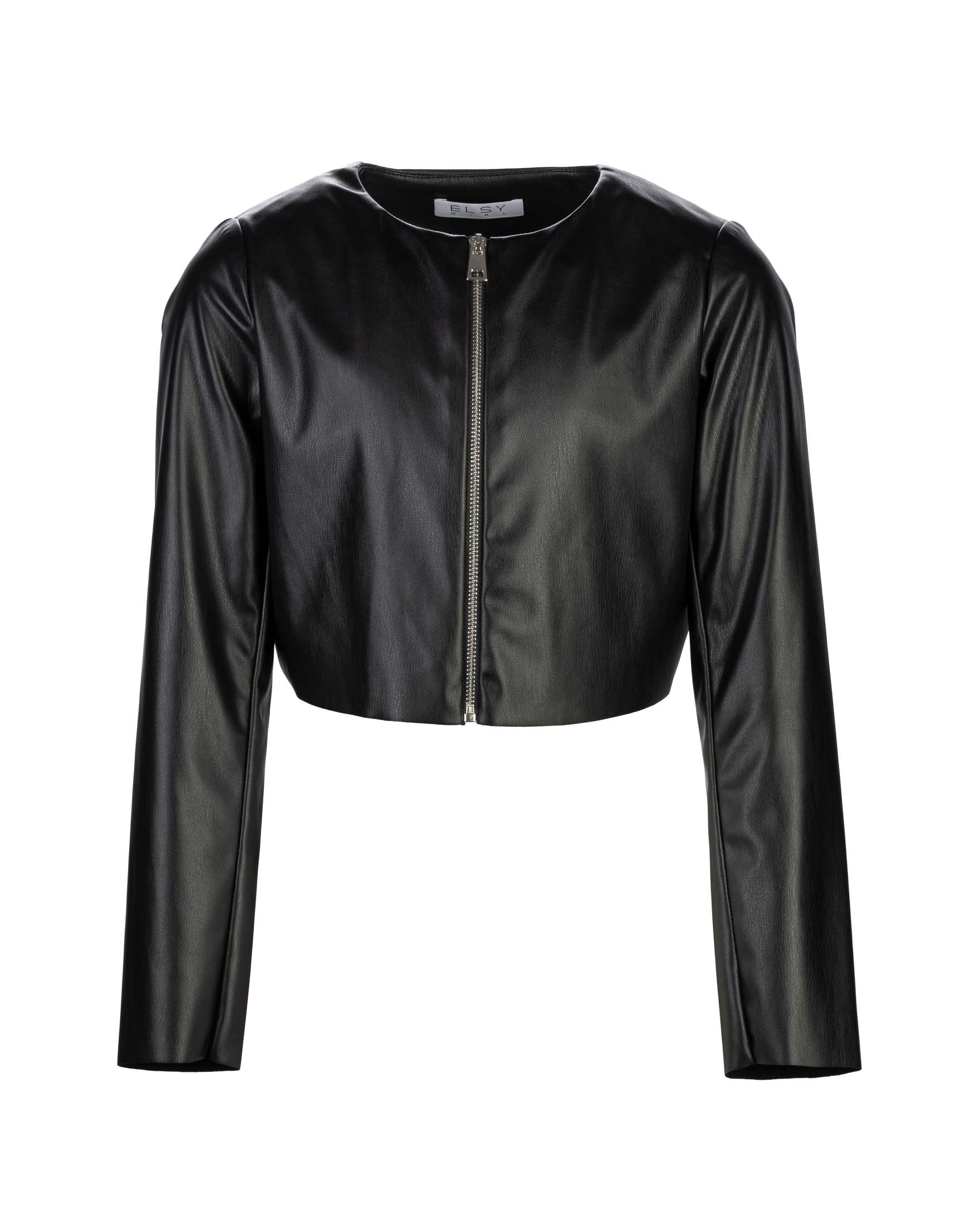 Giubbino crop in ecopelle nero con zip