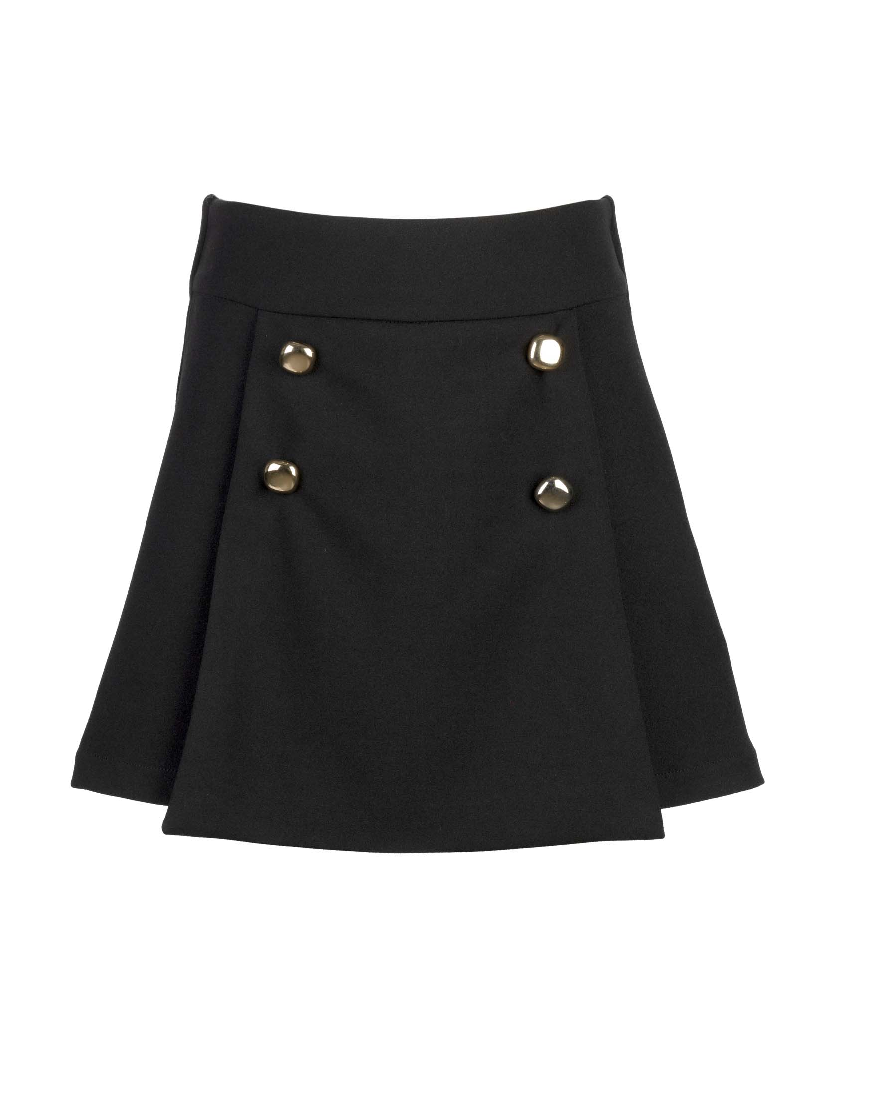 Gonna Elsy short nera in tessuto stretch con bottoni dorati