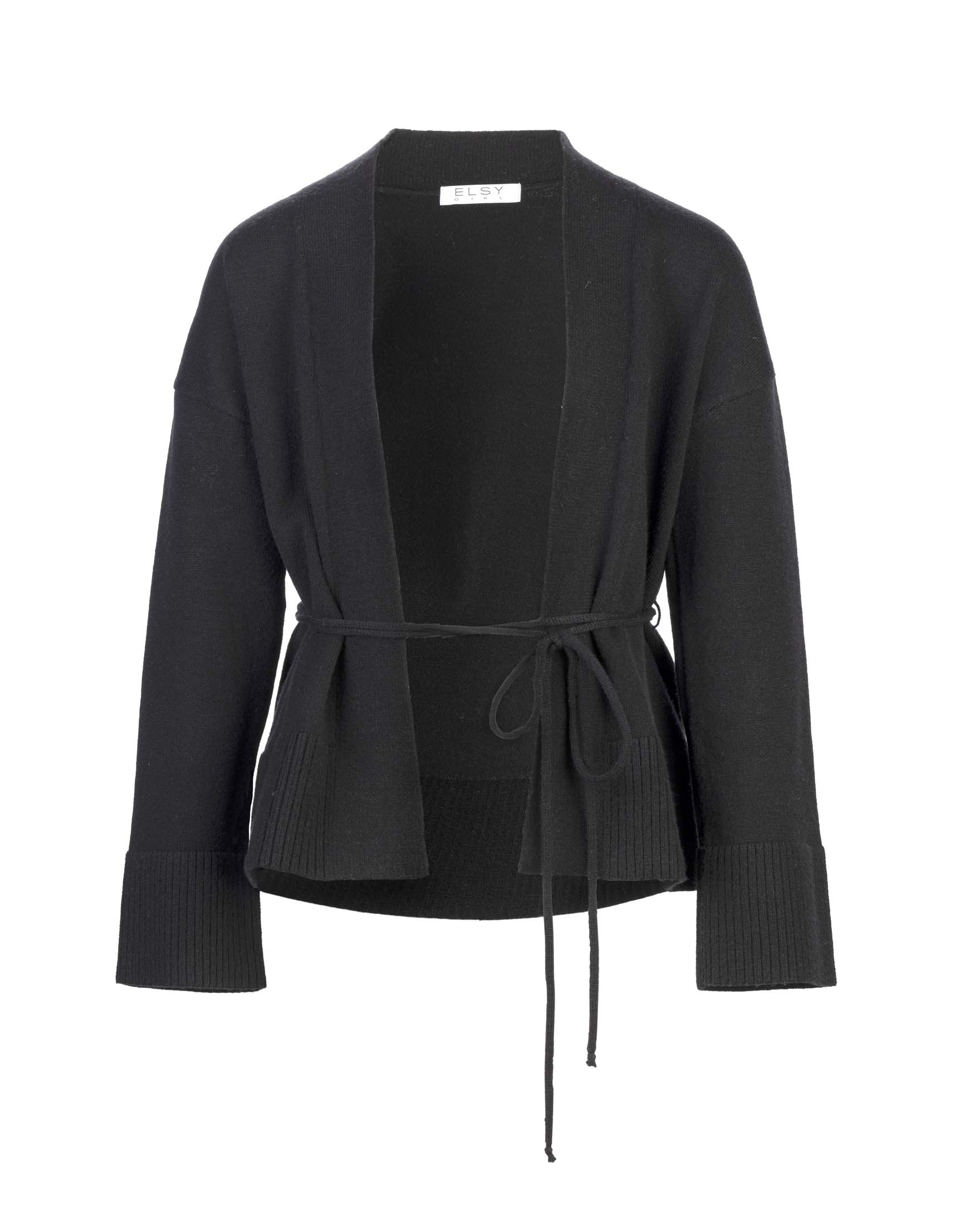 Cardigan nero in misto viscosa con cinturino
