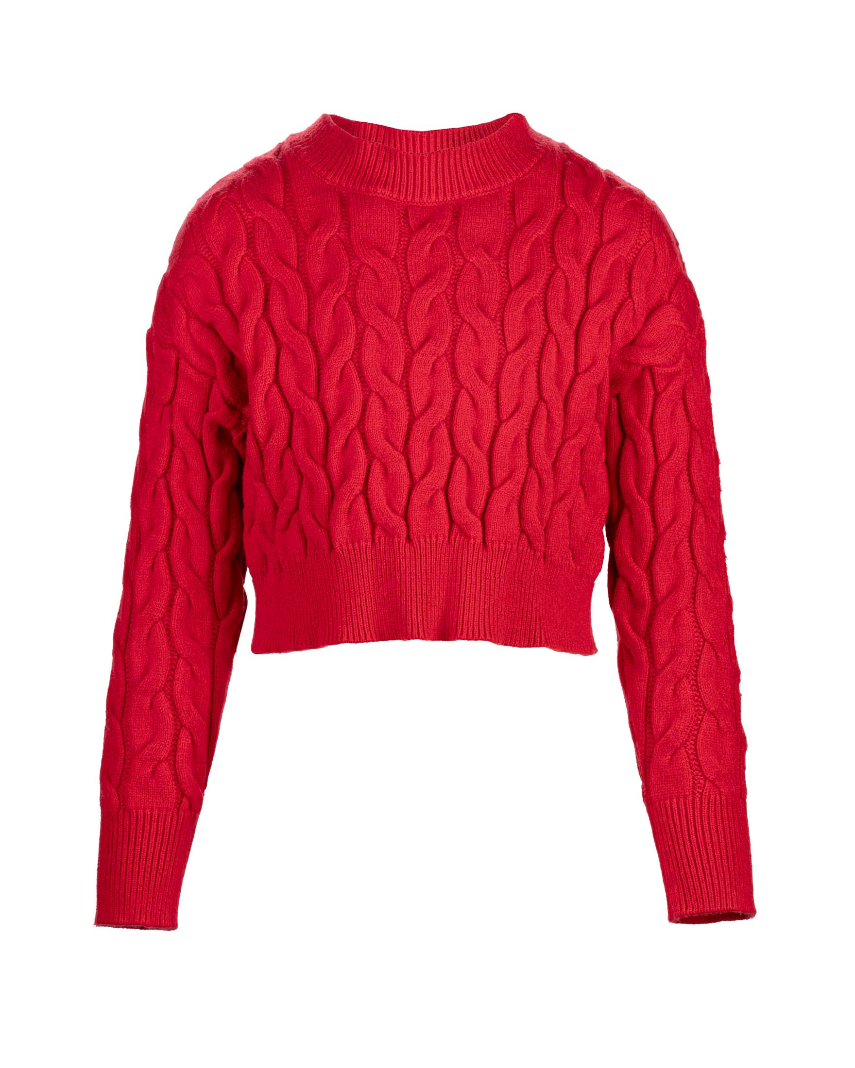 Maglia cropped rossa in misto viscosa a trecce