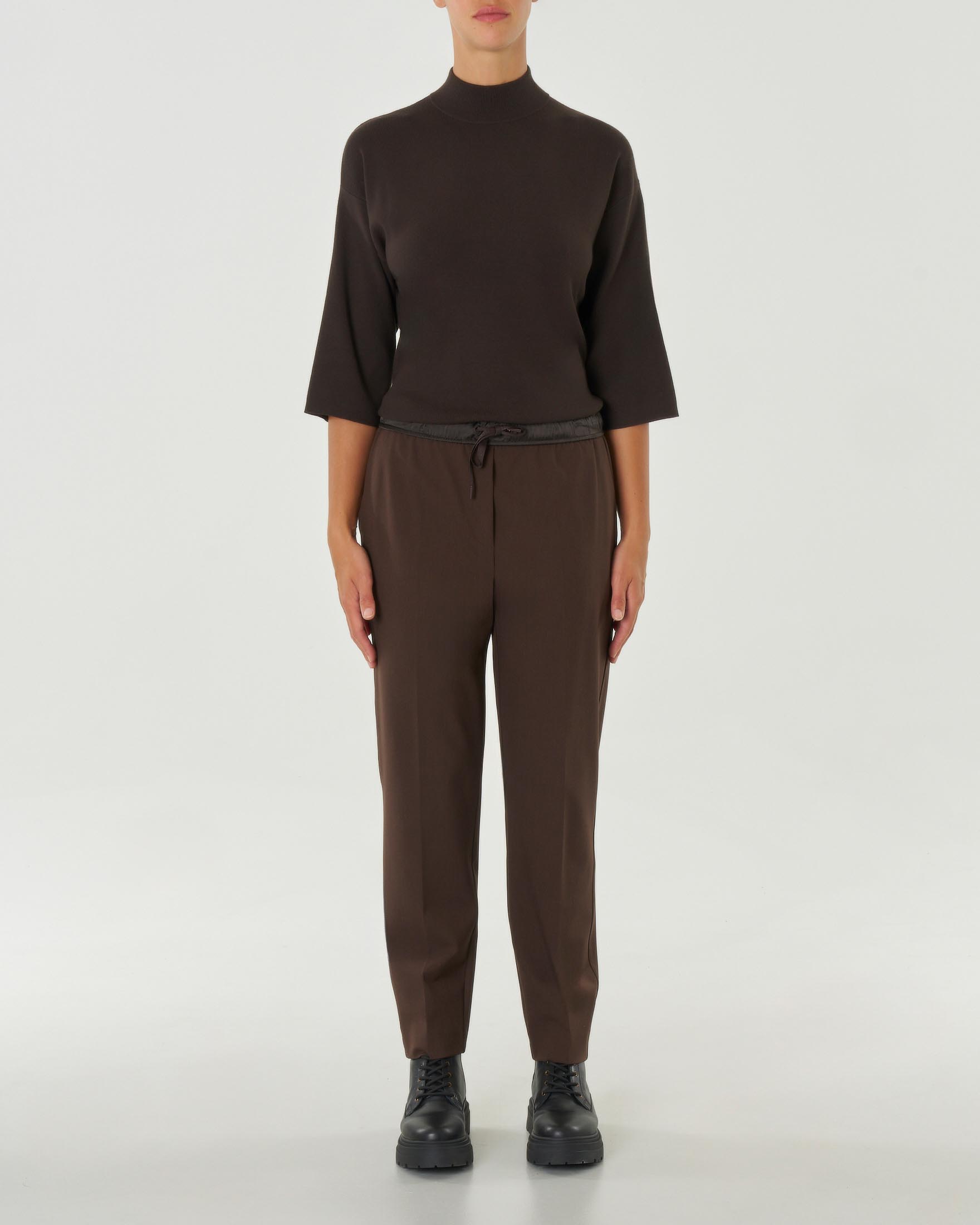 Joggers marroni in misto viscosa con fascia effetto raso in vita Linea MONOCHROME