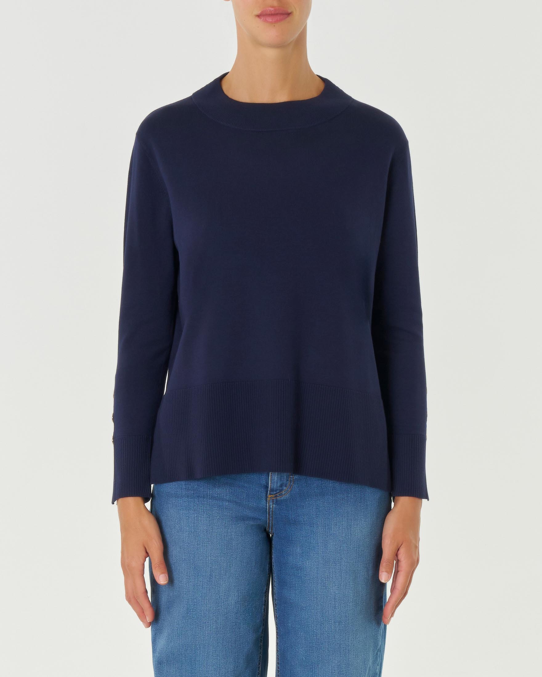 Maglia blu in viscosa con bottoni dorati ai polsi