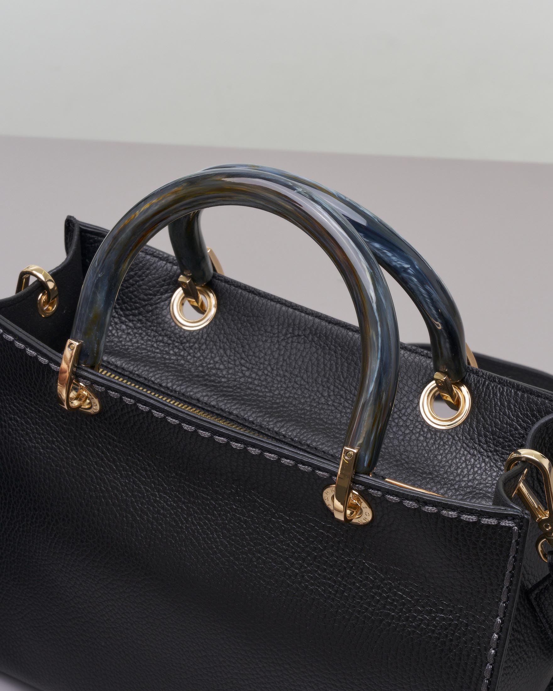 Borsa In Vera Pelle Martellata, Modello Iconico GRETA, Colore NERO Chiaroscuro Made In Italy 116974722