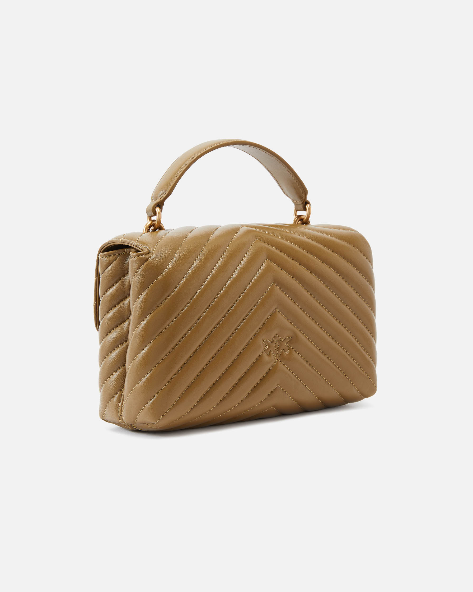 Mini Lady Bag in pelle verde oliva con motivo a chevron e manico a mano e fibbia Love Birds argento