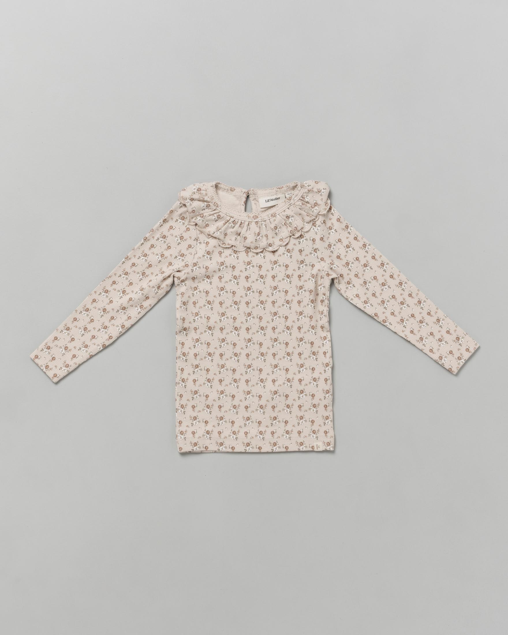 T-shirt in cotone e modal beige a fiorellini a maniche lunghe