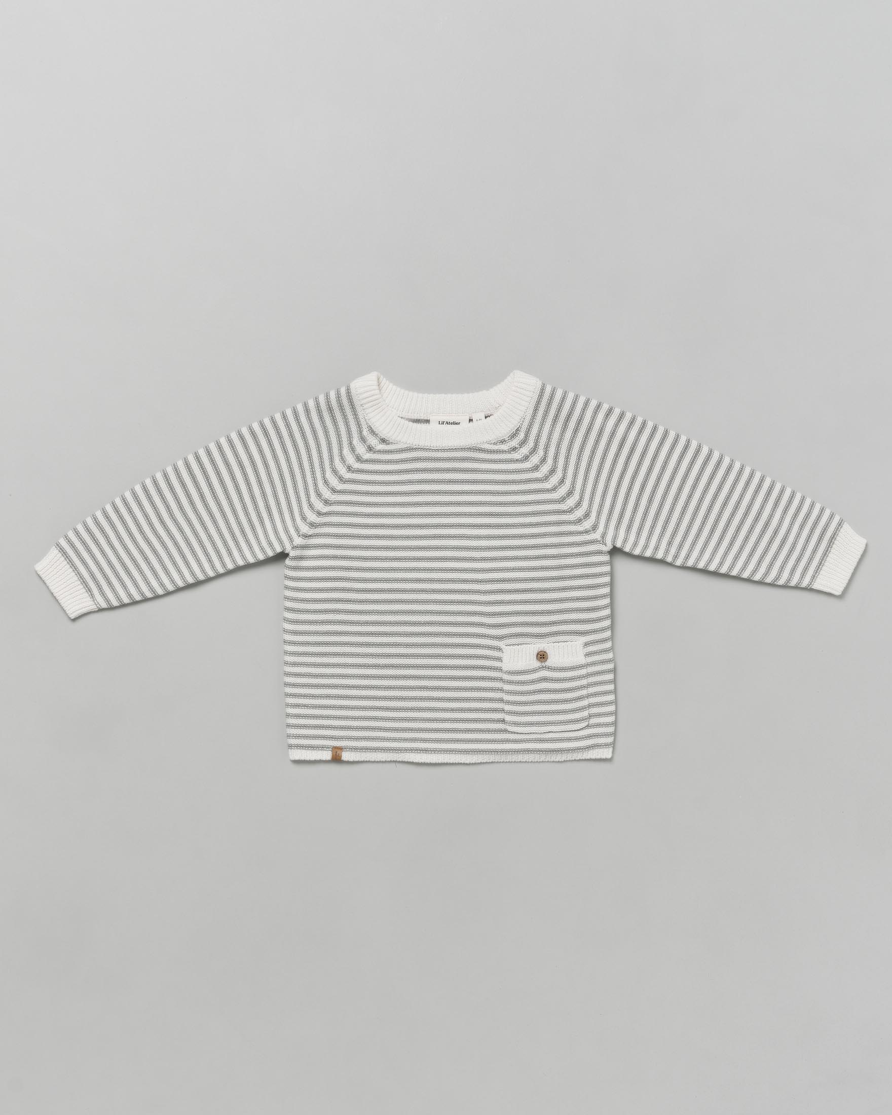 Maglia Lil'Atelier in cotone a fantasia rigata bianca e salvia con taschino