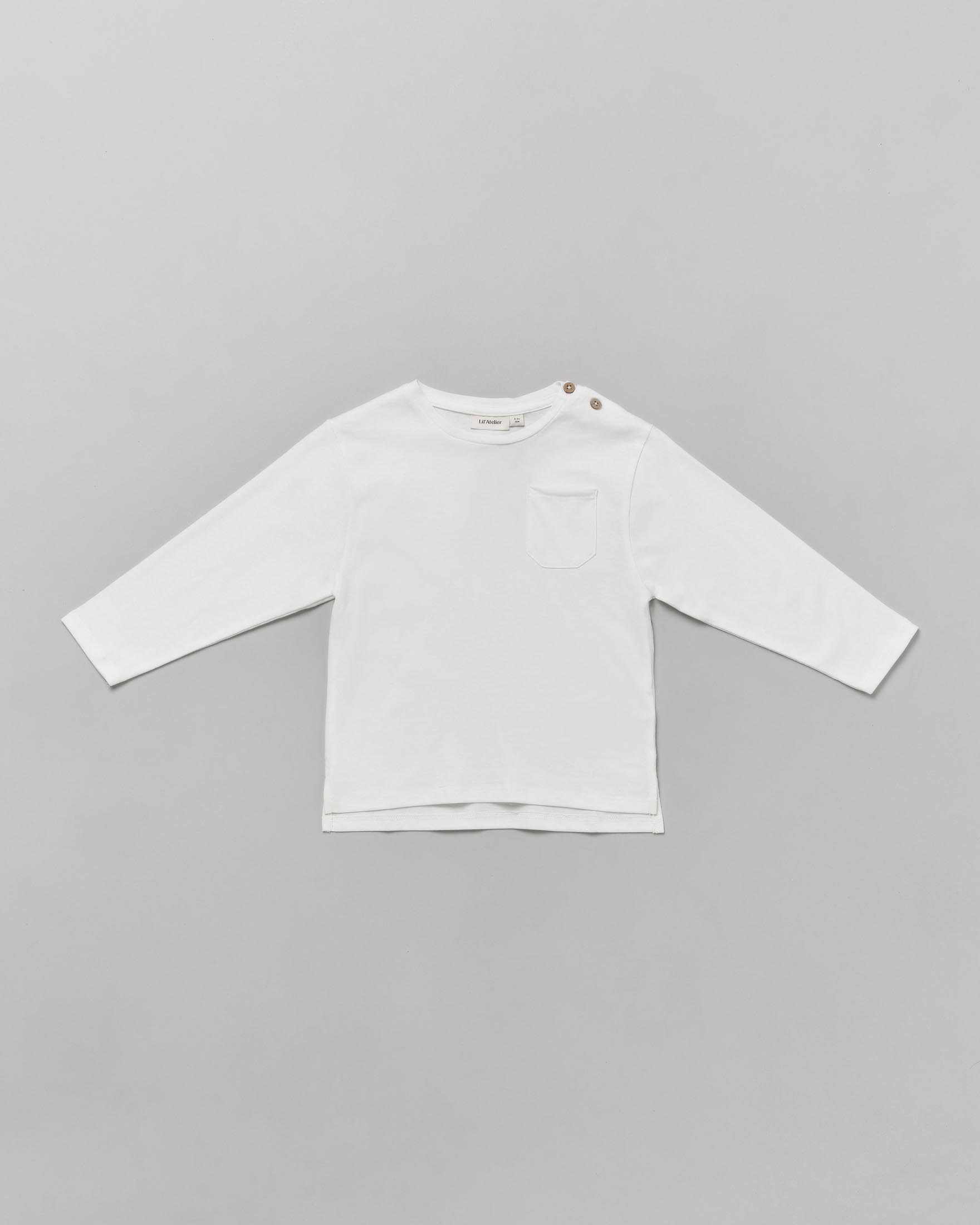 T-shirt Lil'Atelier in puro cotone bianca a maniche lunghe con taschino